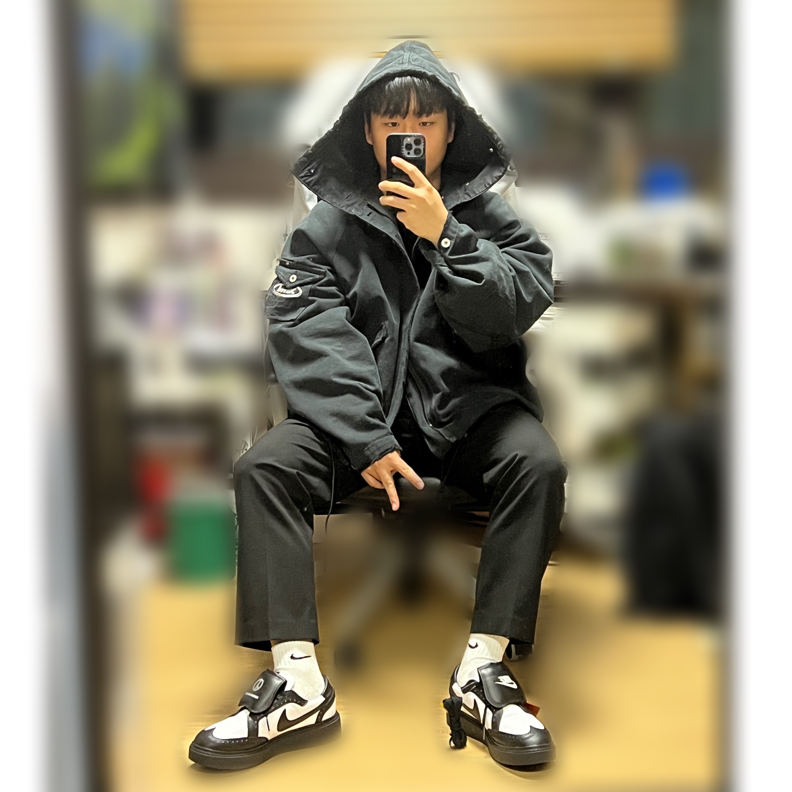 Nike x Peaceminusone Kwondo1 Black and White 착용 스타일