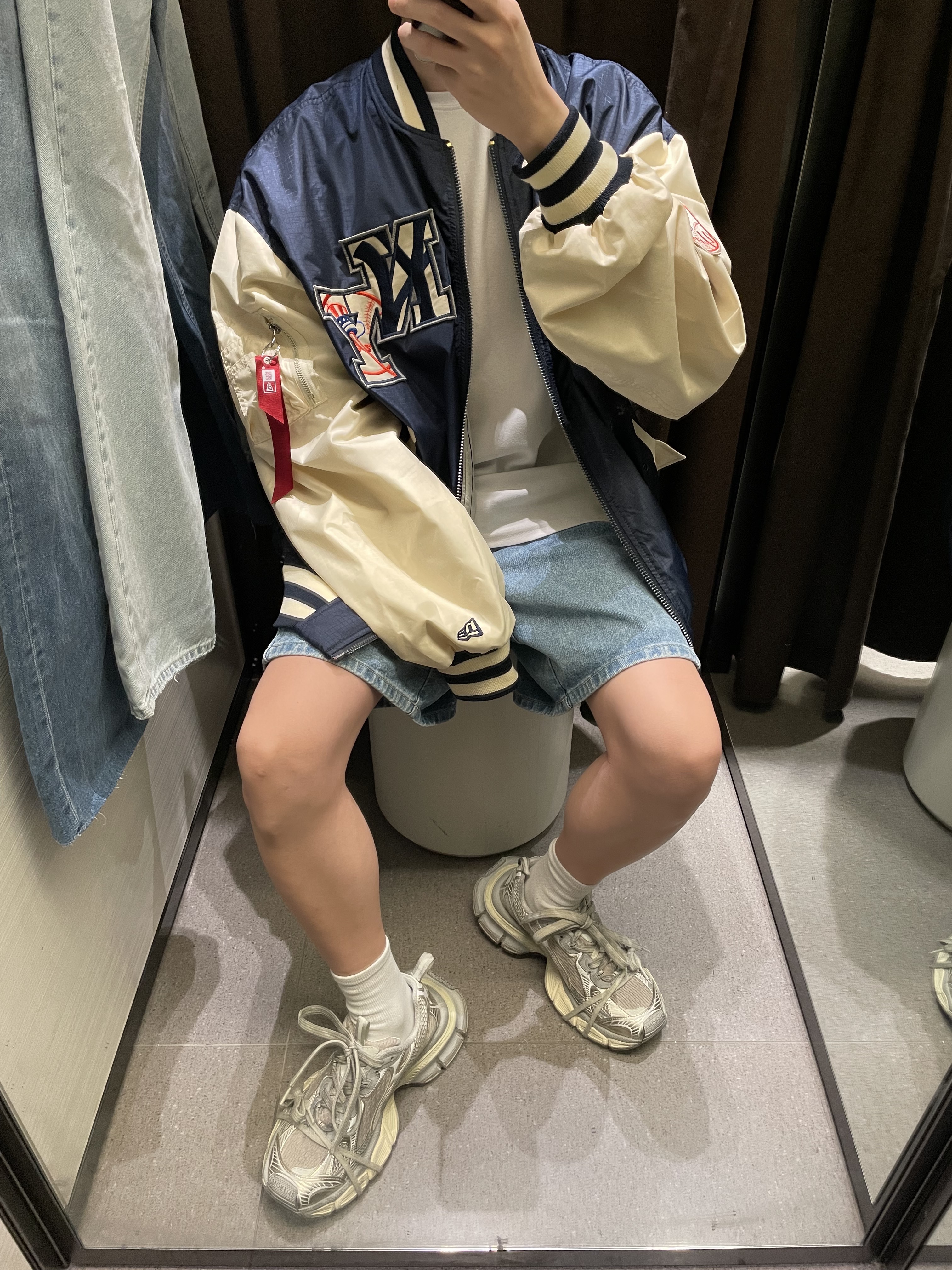 Balenciaga 3XL Sneakers Light Beige, Wooyoungmi Wide Denim Shorts Blue - 22SS 착용 스타일