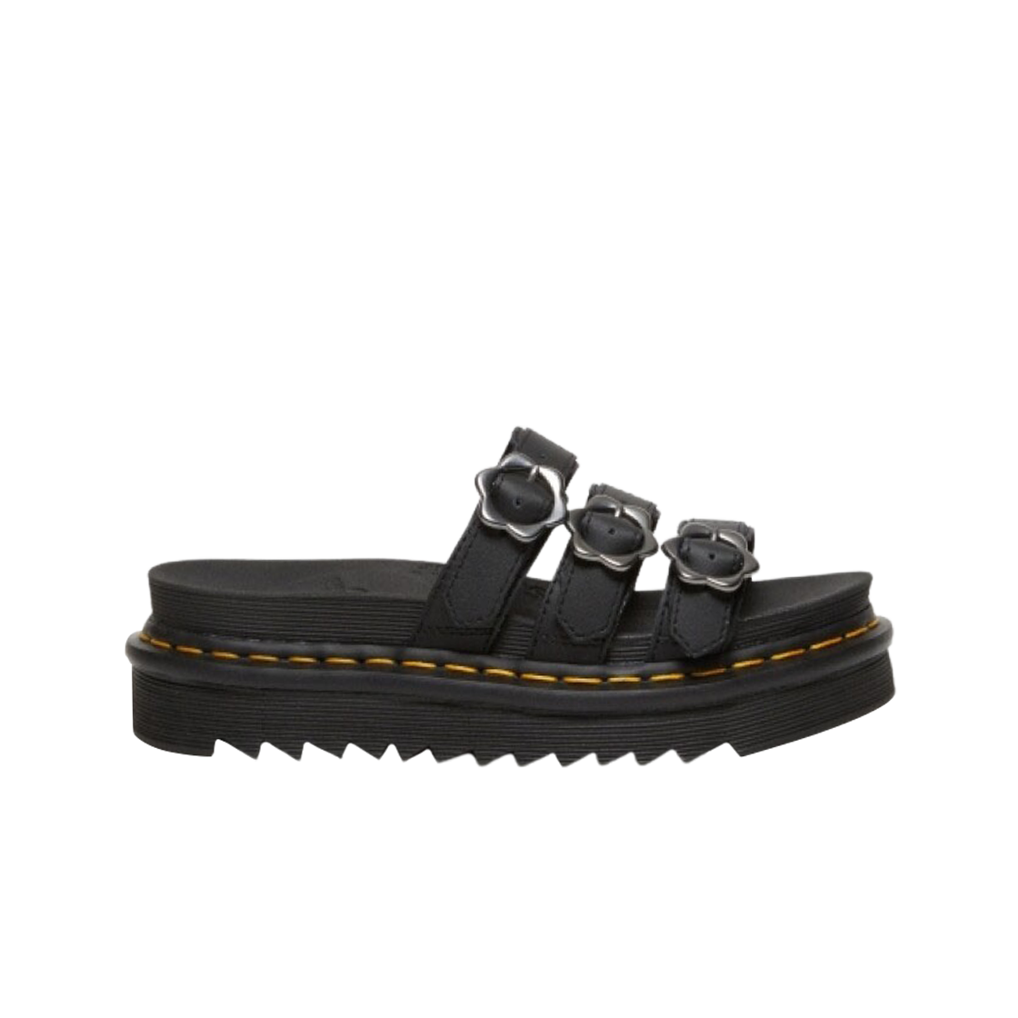 (W) 닥터마틴 블레어 플라워 버클 레더 슬라이드 샌들 블랙((W) Dr. Martens Blaire Flower Buckle Leather Slide Sandal Black) - 1