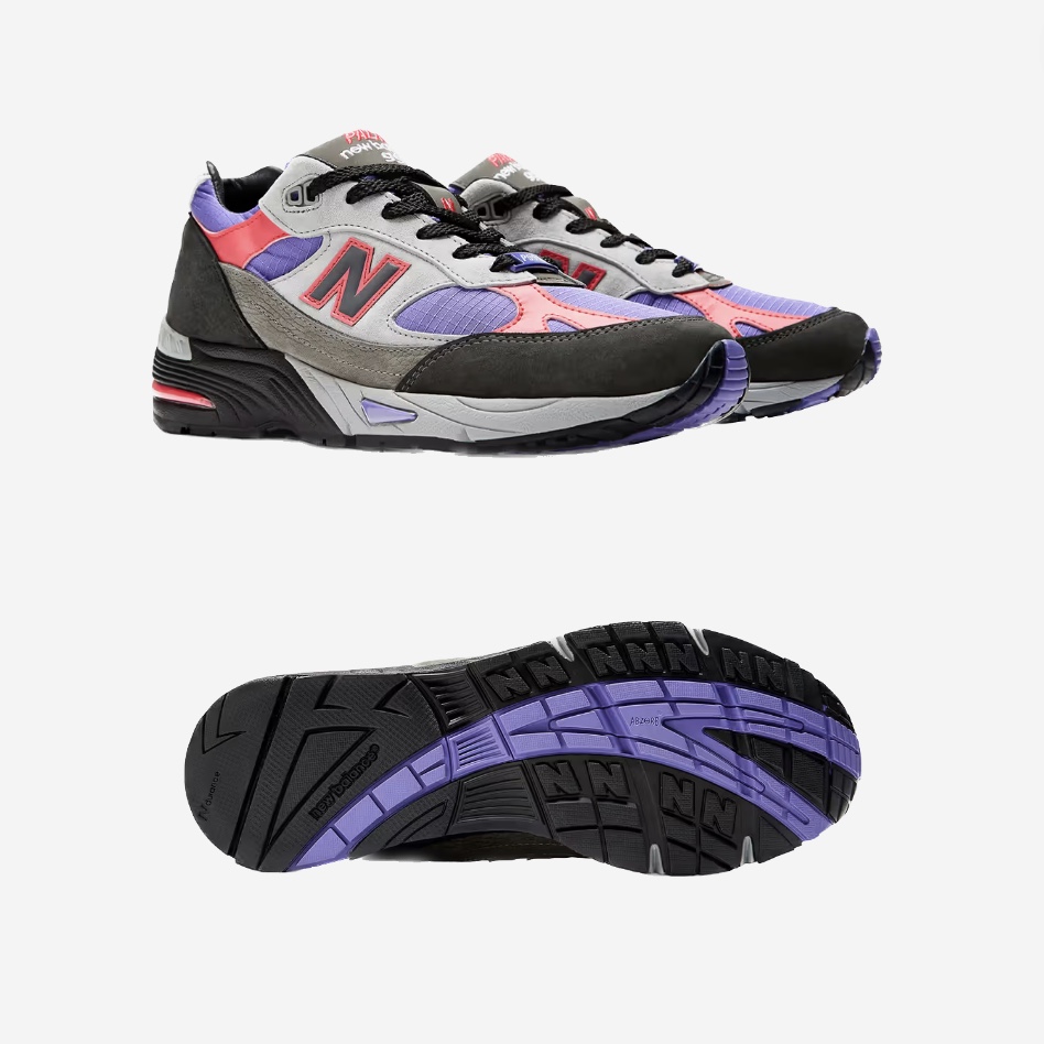 New Balance x Palace 991 Made in UK Teal Brown, New Balance x Palace 991 Made in UK Black Ultra Violet 착용 스타일 - 3
