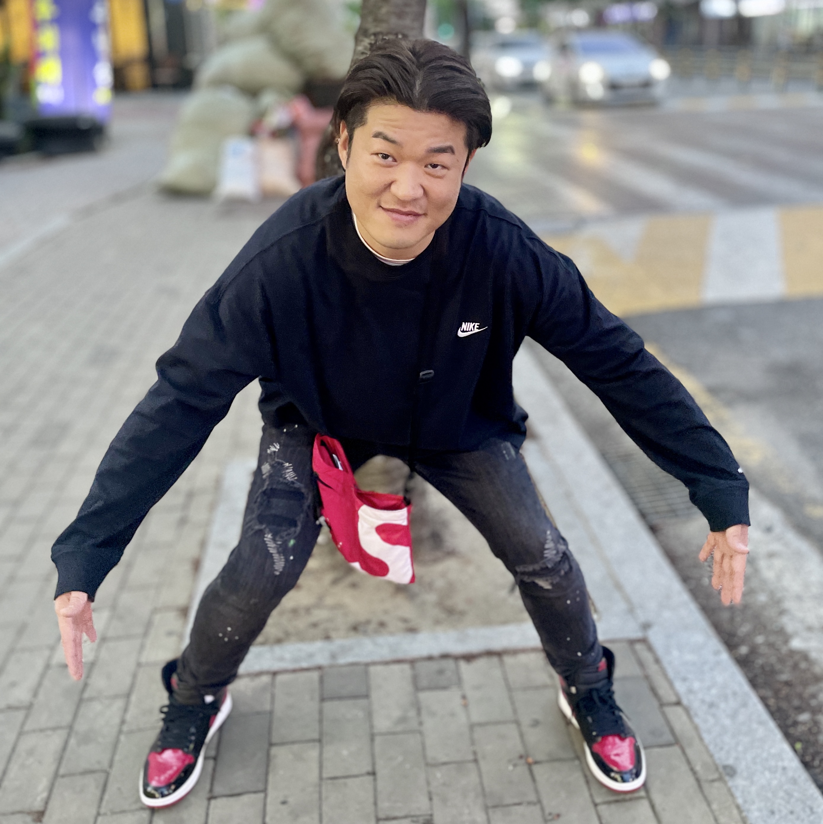 Jordan 1 Retro High OG Patent Bred, Nike x Peaceminusone LS T-Shirt Black (DR0098-010) 착용 스타일 - 1
