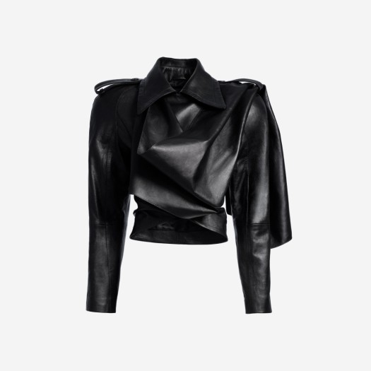 (W) 뮈글러 x H&M 스카프 레더 자켓 블랙