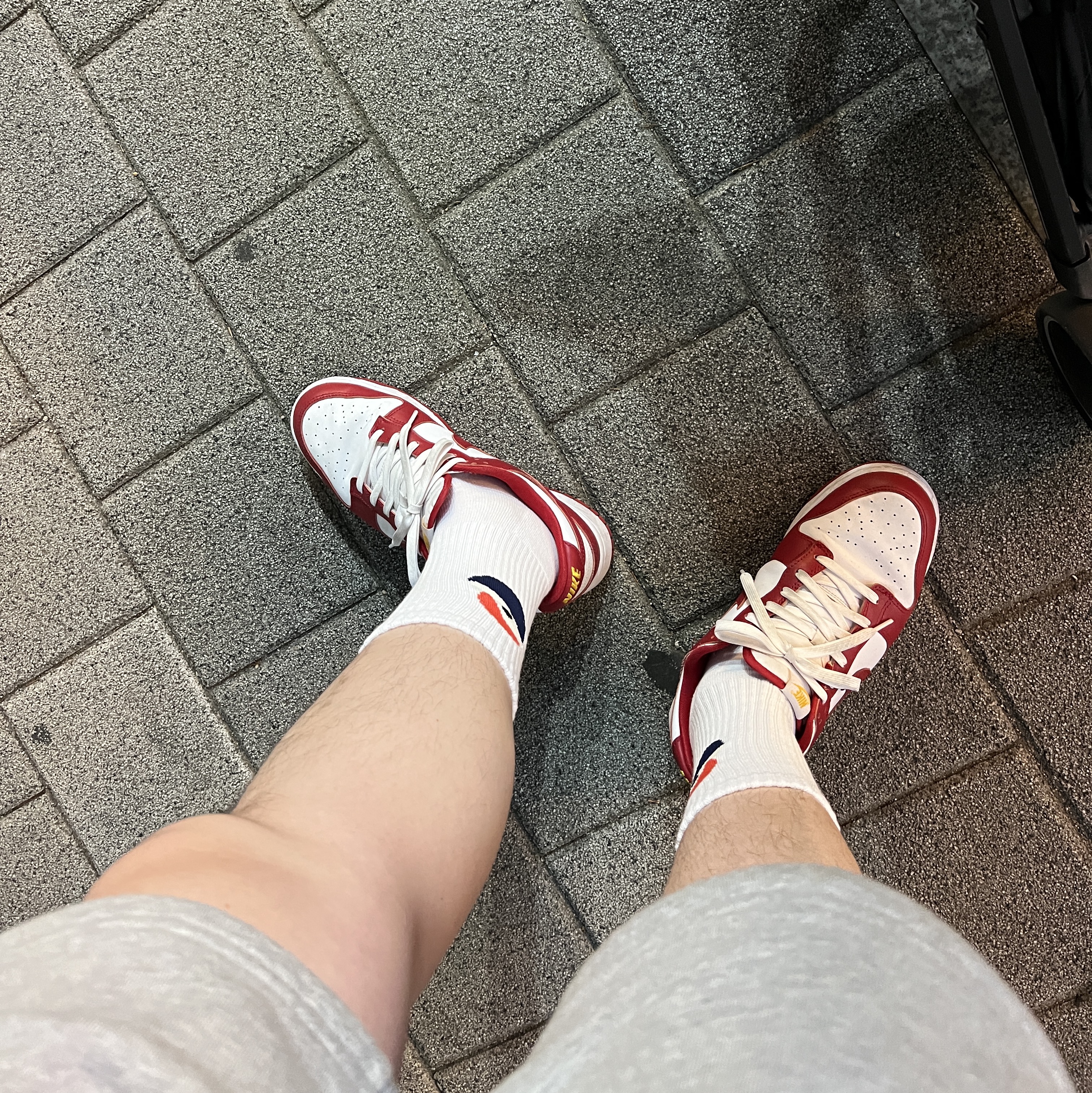 Nike Dunk Low Retro Gym Red, Nike NRG Solo Swoosh Fleece Shorts Dark Grey Heather - Asia 착용 스타일