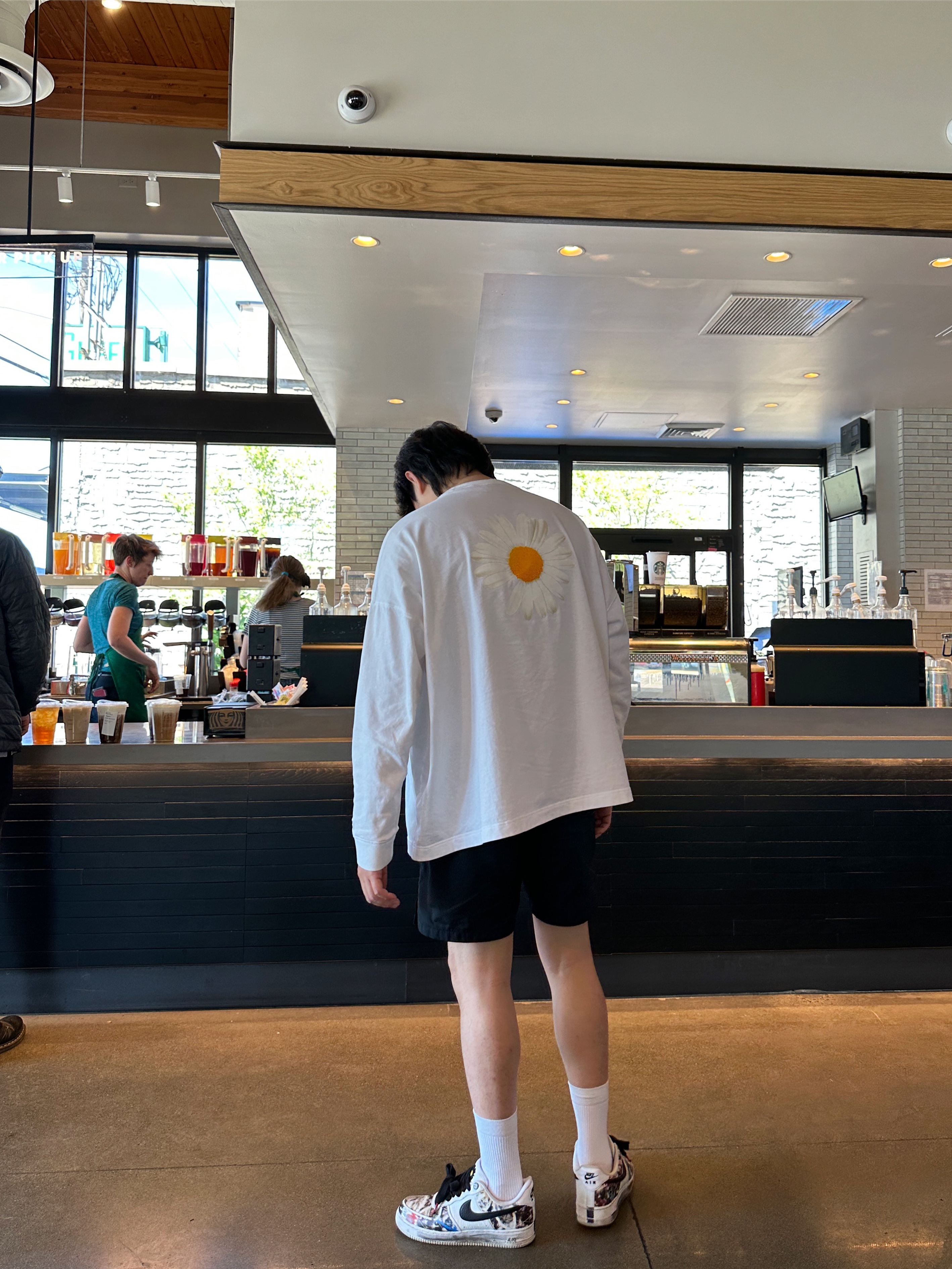 Nike x Peaceminusone Air Force 1 Low Para-Noise 2.0, Nike x Peaceminusone LS T-Shirt White (DR0098-100) 착용 스타일