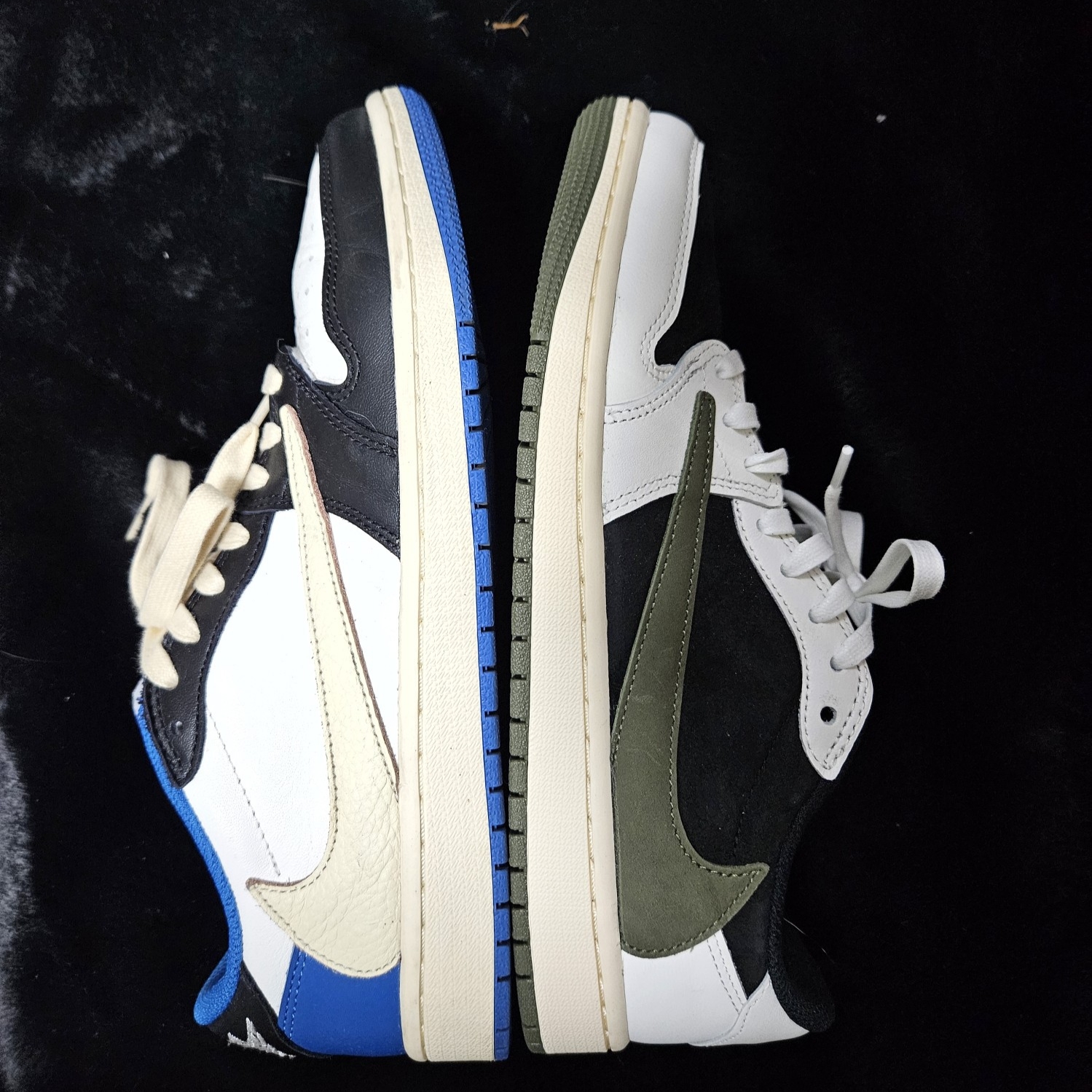 (W) Jordan 1 x Travis Scott Retro Low OG SP Medium Olive, Jordan 1 x Travis Scott Retro Low OG SP Mocha 착용 스타일 - 3