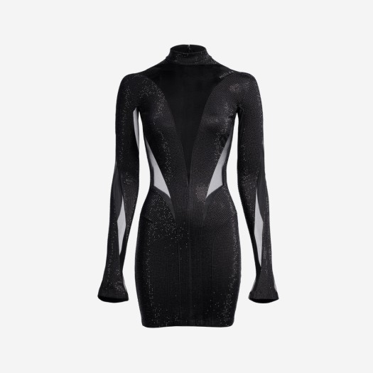 (W) 뮈글러 x H&M 라인스톤 스파이럴 패널 미니 드레스 블랙