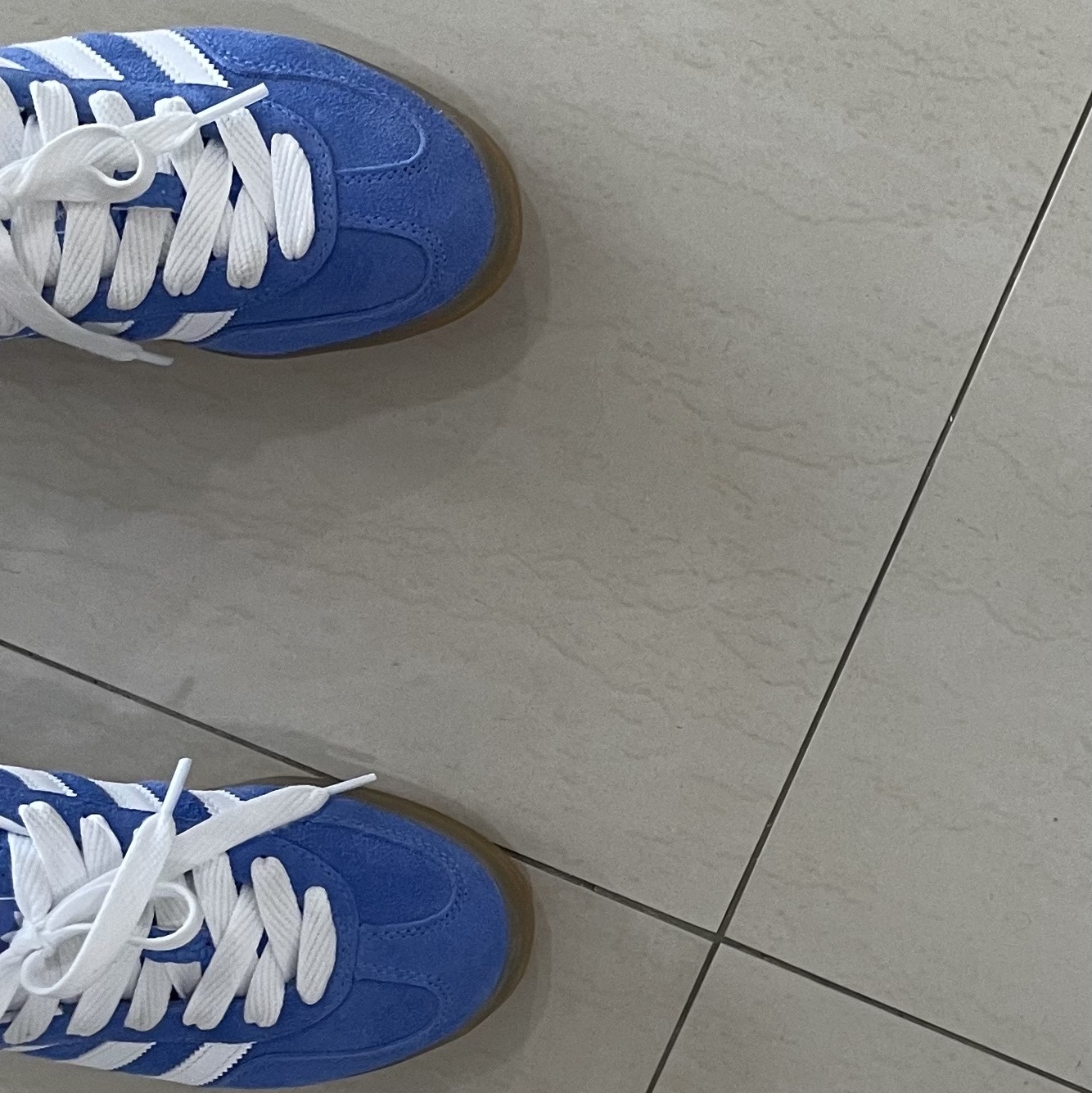 (W) Adidas Gazelle Indoor Blue Fusion Cloud White 착용 스타일