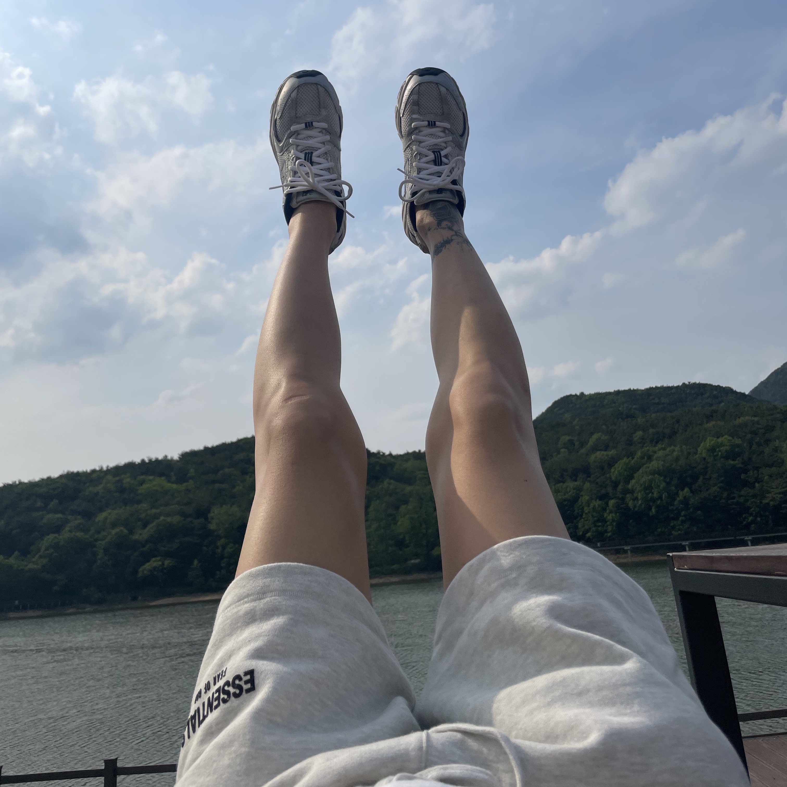 Essentials The Core Collection Sweatshorts Light Oatmeal, New Balance 530 Steel Grey 착용 스타일 - 1