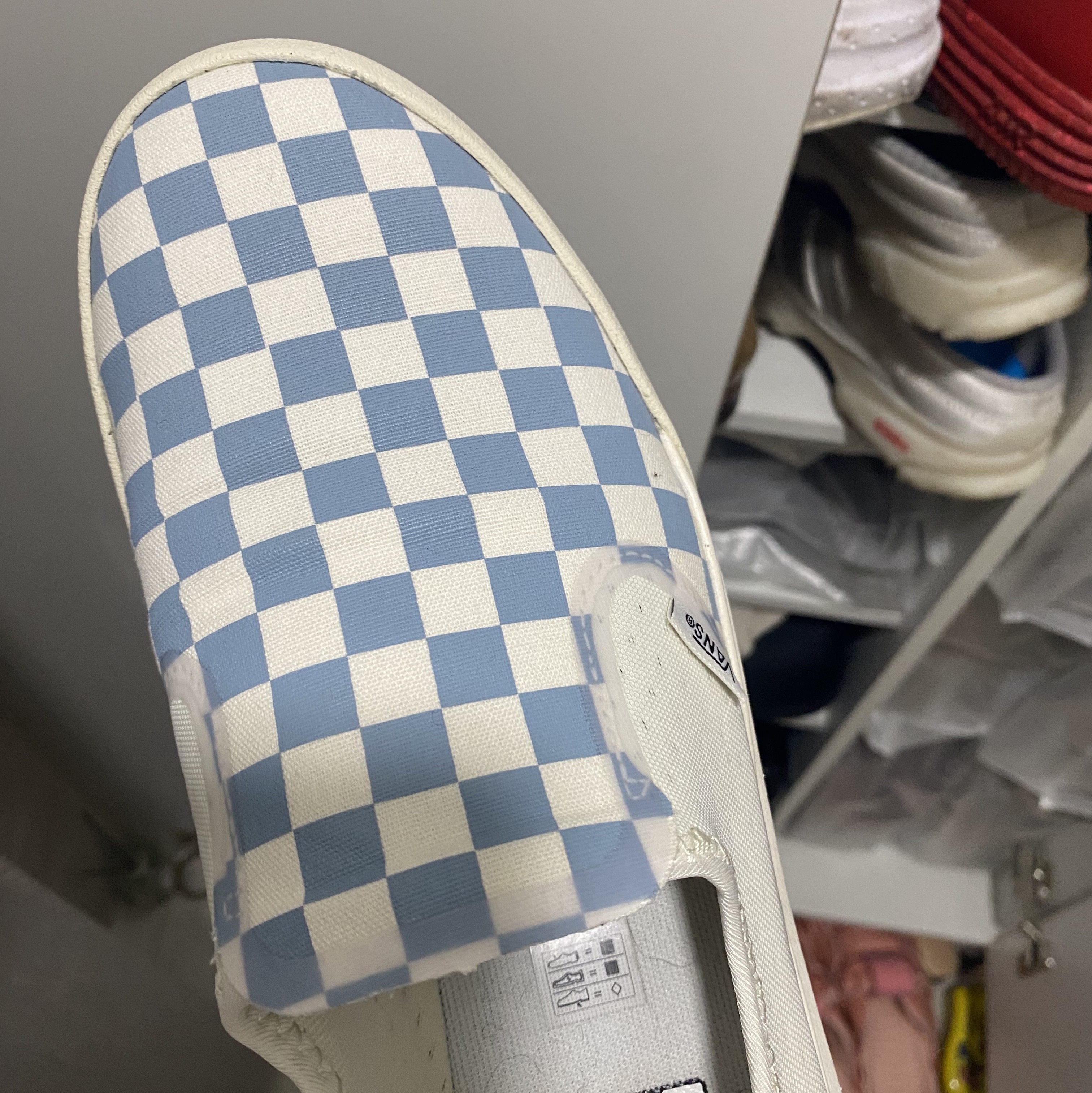 Vans ComfyCush One Checkerboard Blue 착용 스타일 - 1