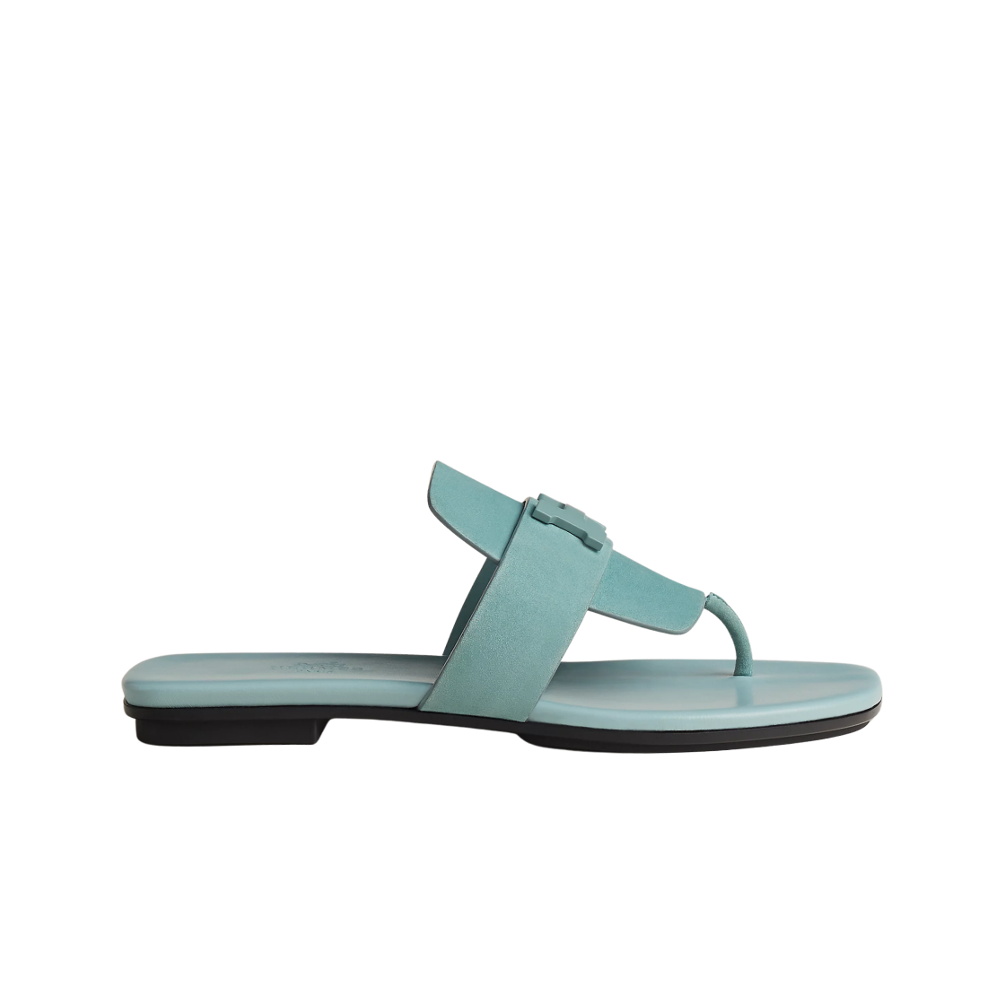 (W) 에르메스 갤러리 샌들 스웨이드 고트스킨 & 매트 씨 그린 메탈 하드웨어 베르 도으((W) Hermes Galerie Sandal Suede Goatskin & Matte Sea Green Metal Vert Deau) - 1