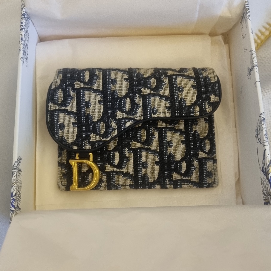 Dior Saddle Card Holder Blue Dior Oblique Jacquard 착용 스타일 - 1