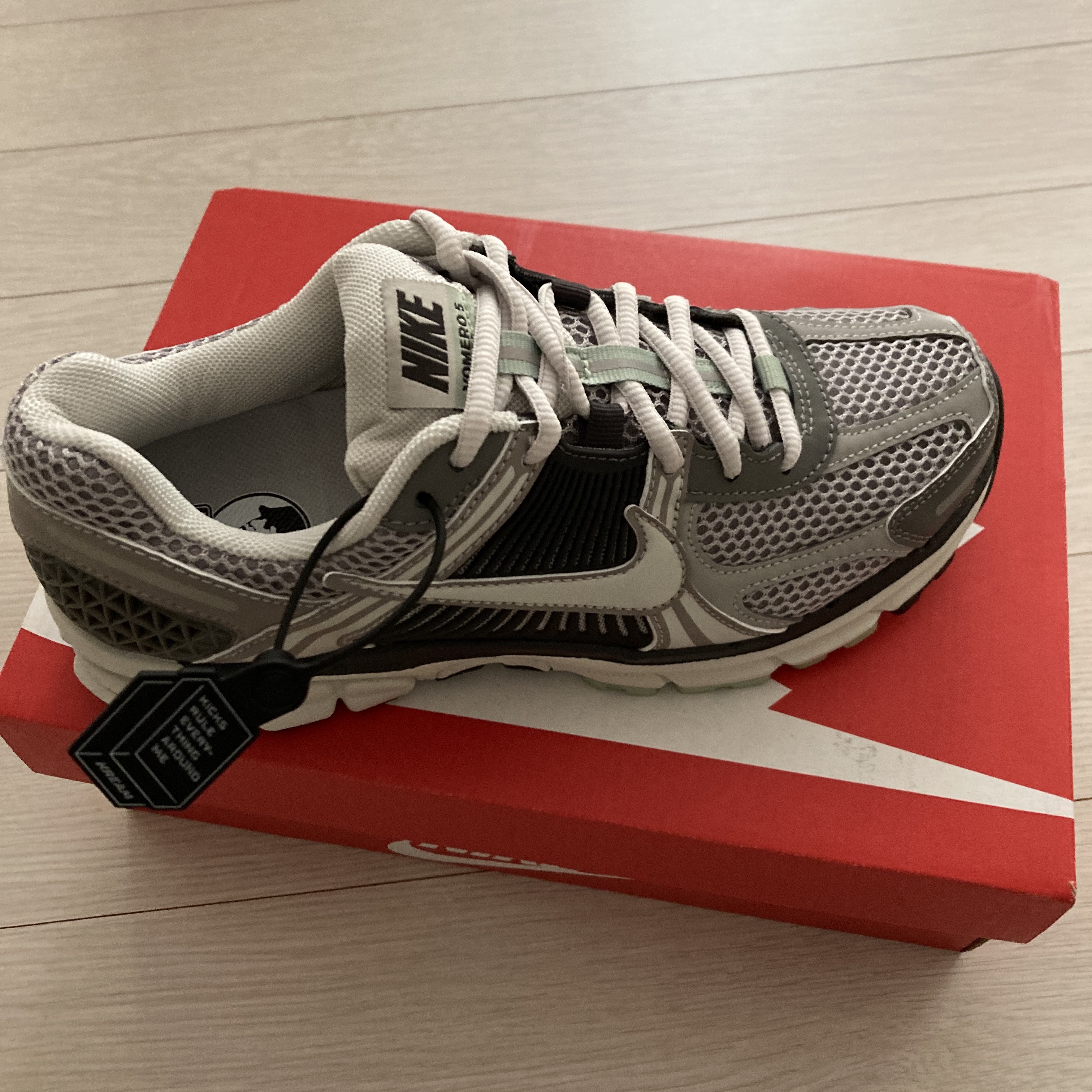 (W) Nike Zoom Vomero 5 Cobblestone and Flat Pewter 착용 스타일