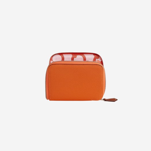 에르메스 실크인 컴팩트 지갑 앱송 바레니아 & 팔라듐 하드웨어 오랑쥬 로즈 빨