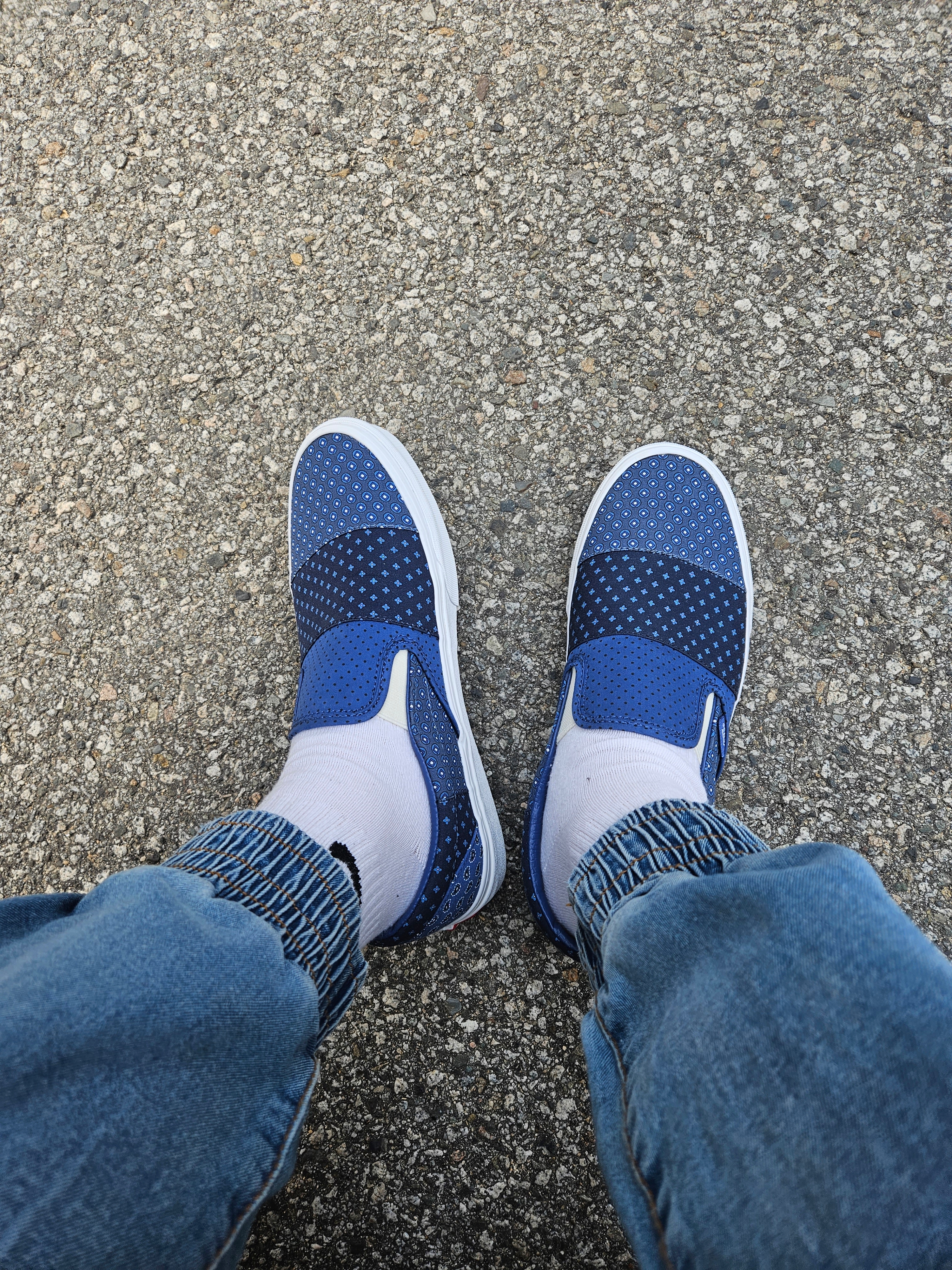 Vans Classic Slip-On Tie Print Patchwork True Navy 착용 스타일