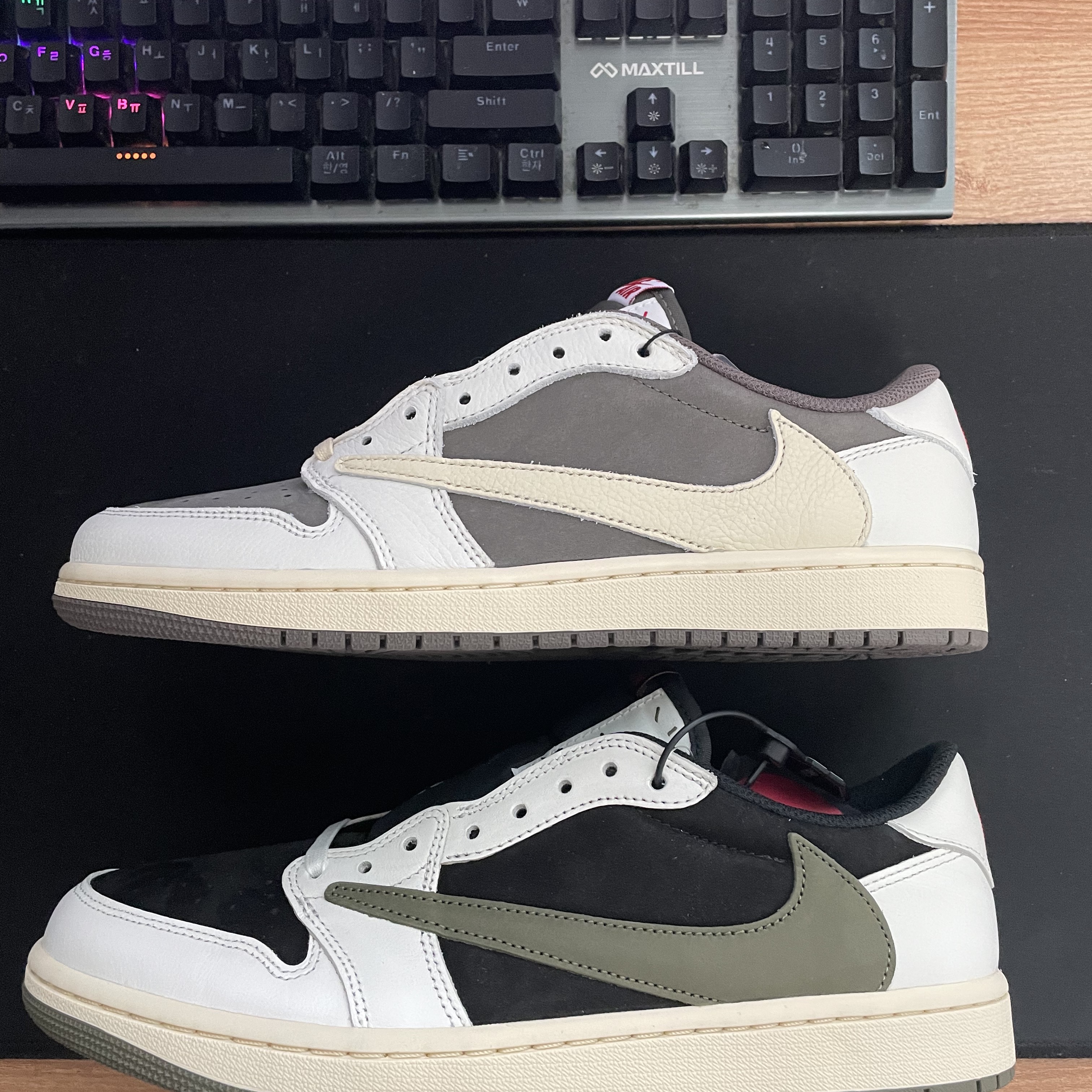 (W) Jordan 1 x Travis Scott Retro Low OG SP Medium Olive 착용 스타일 - 1