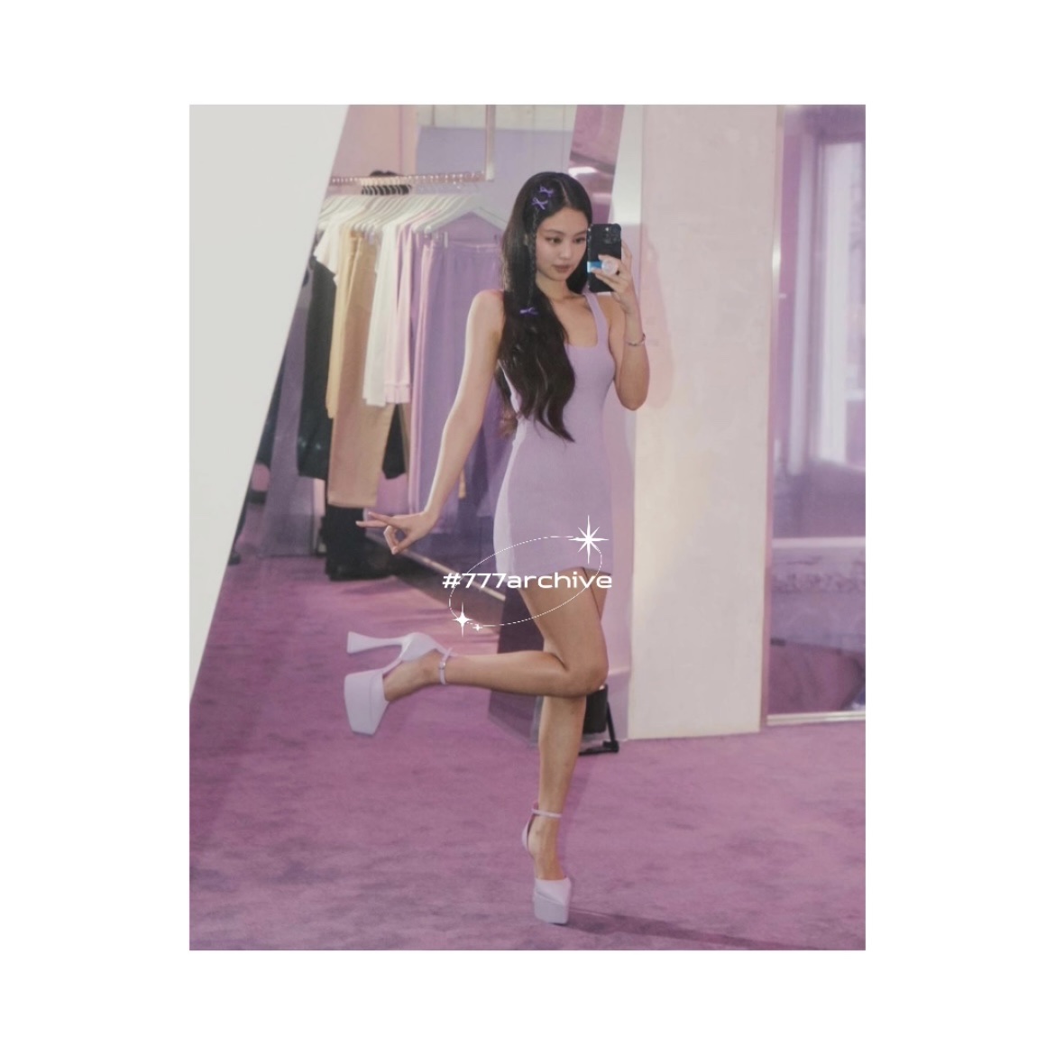 (W) Calvin Klein x Jennie Slim Fit Scoop Neck Mini Dress Sheer Lilac 착용 스타일 - 4