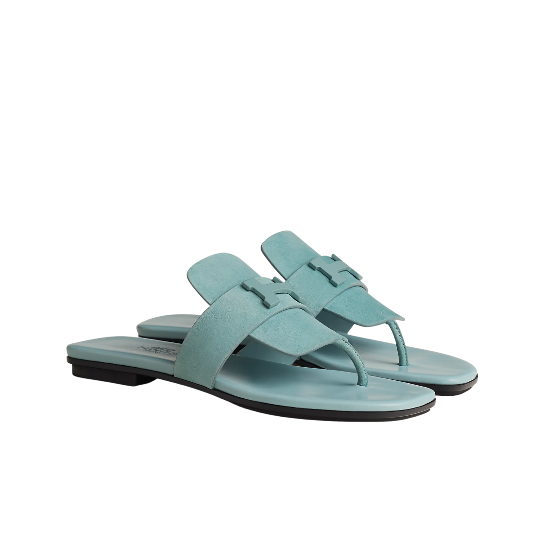 (W) 에르메스 갤러리 샌들 스웨이드 고트스킨 & 매트 씨 그린 메탈 하드웨어 베르 도으((W) Hermes Galerie Sandal Suede Goatskin & Matte Sea Green Metal Vert Deau) - 2