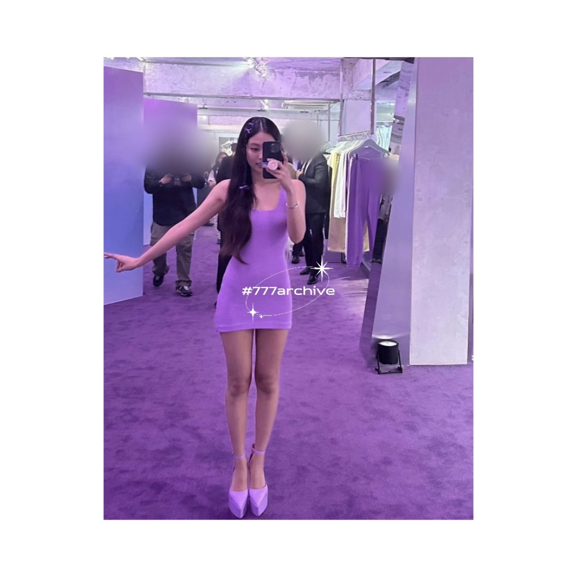 (W) Calvin Klein x Jennie Slim Fit Scoop Neck Mini Dress Sheer Lilac 착용 스타일 - 5