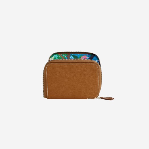 에르메스 실크인 컴팩트 지갑 앱송 바레니아 & 팔라듐 하드웨어 골드 블루 하이드라 모브 빨