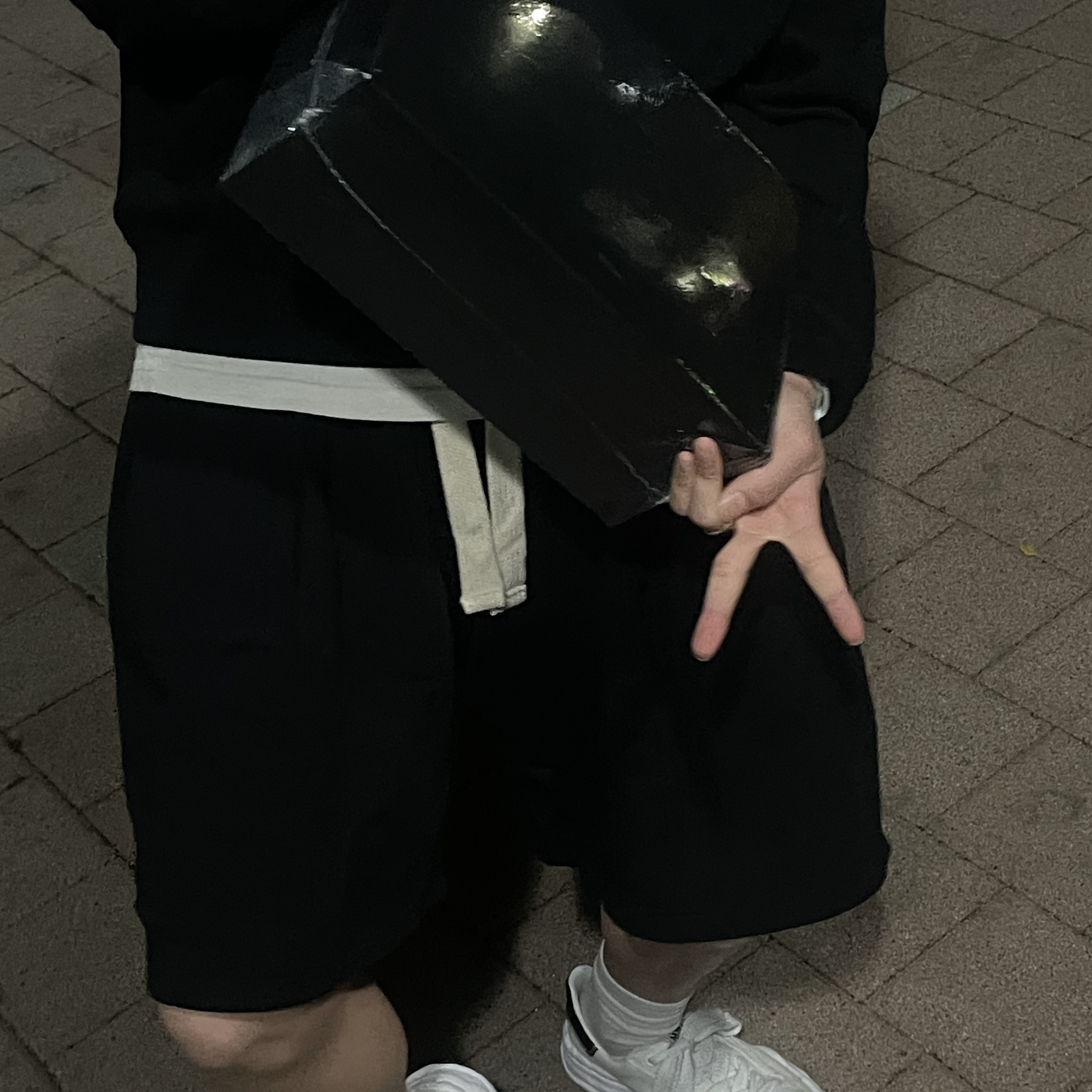 Jordan 1 x Travis Scott Retro Low OG SP Black Phantom, Maison Mihara Yasuhiro Blakey OG Sole Canvas Low-top Sneakers White 착용 스타일 - 2