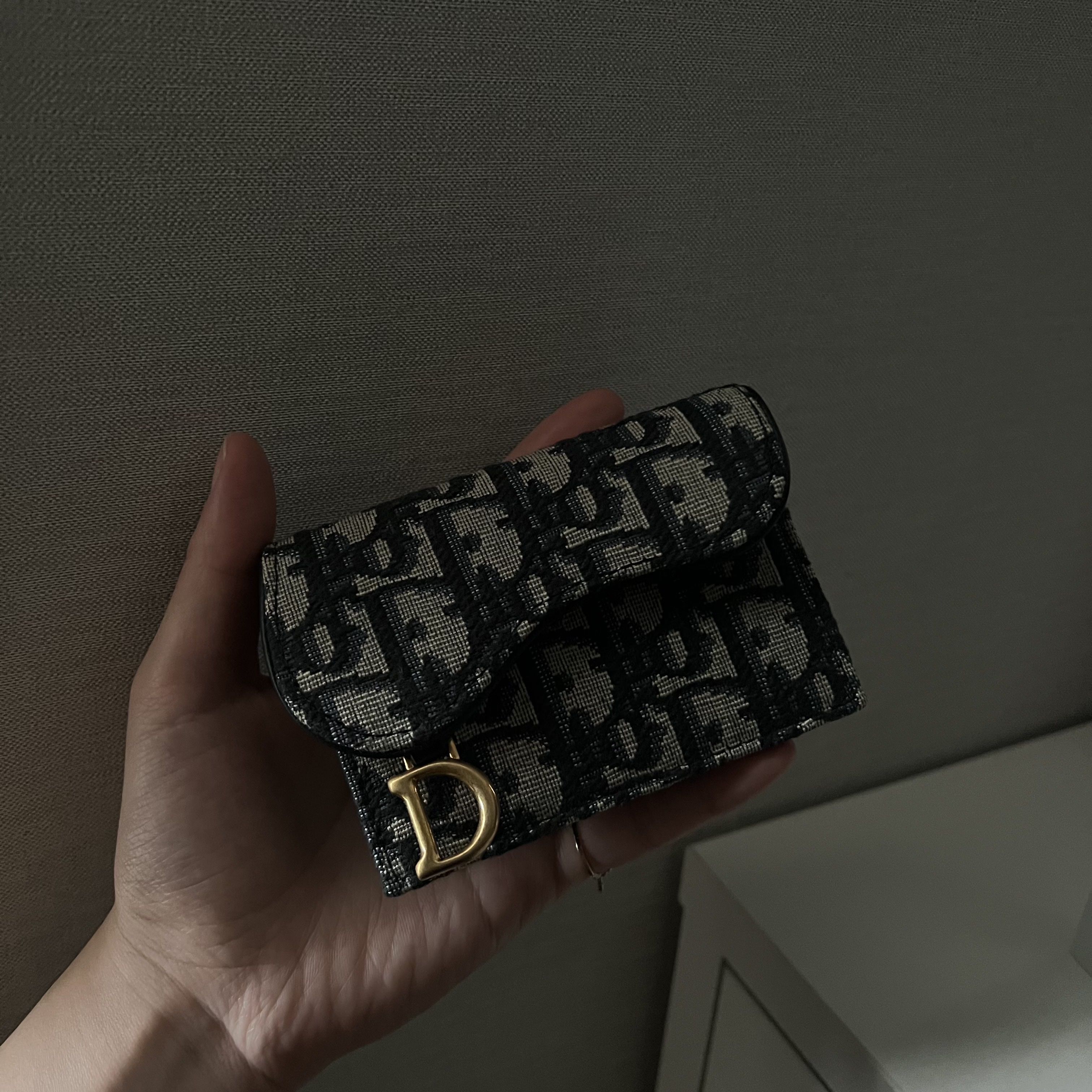 Dior Saddle Flap Card Holder Blue Dior Oblique Jacquard 착용 스타일 - 2