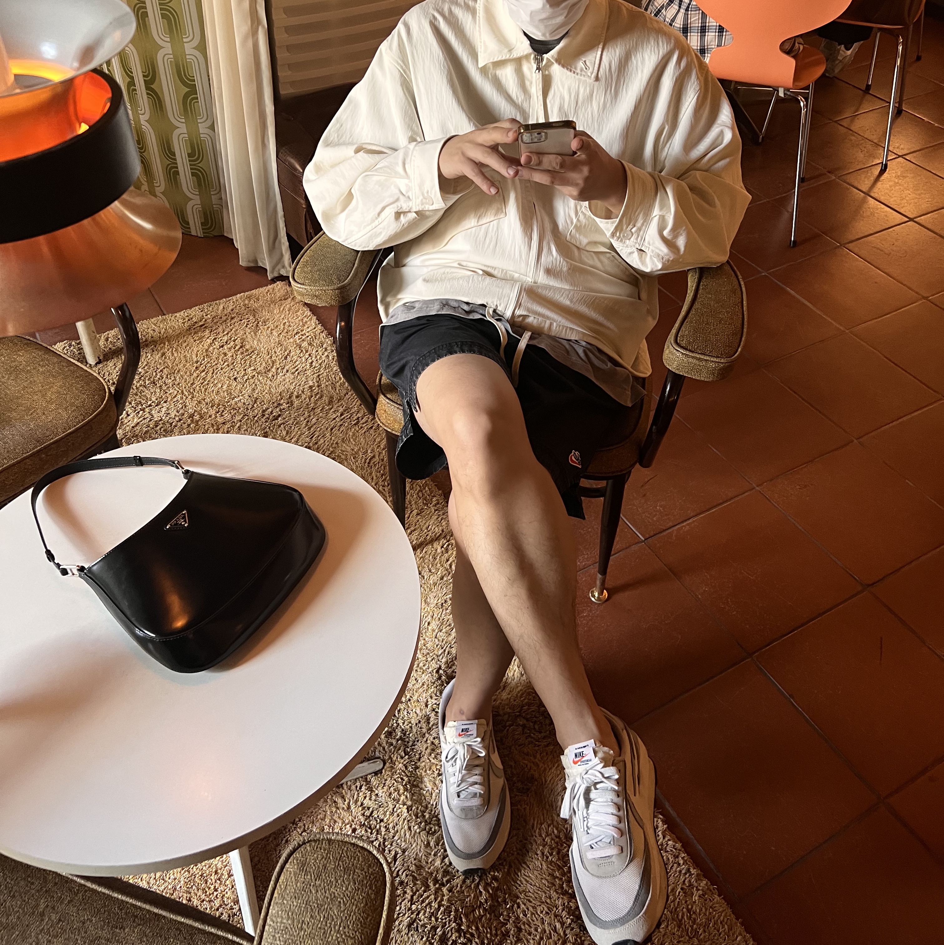 Nike x Sacai LDWaffle Summit White, Nike Heritage Washed Woven Shorts Black - US/EU 착용 스타일