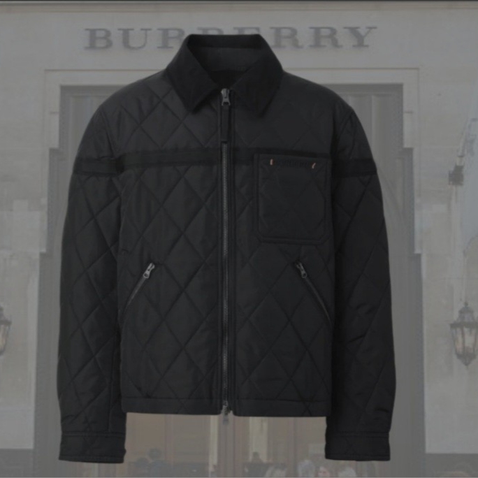 Burberry Corduroy Collar Diamond Quilted Barn Jacket Black 착용 스타일
