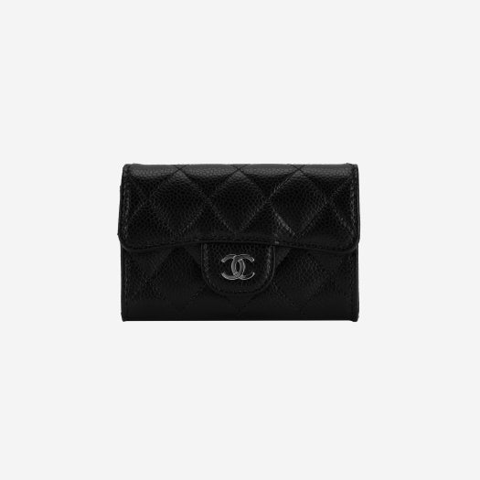 샤넬 클래식 카드 홀더 그레인드 카프스킨 & 실버 메탈 블랙 | Chanel | KREAM Chanel Classic Card Holder Grained Calfskin... 