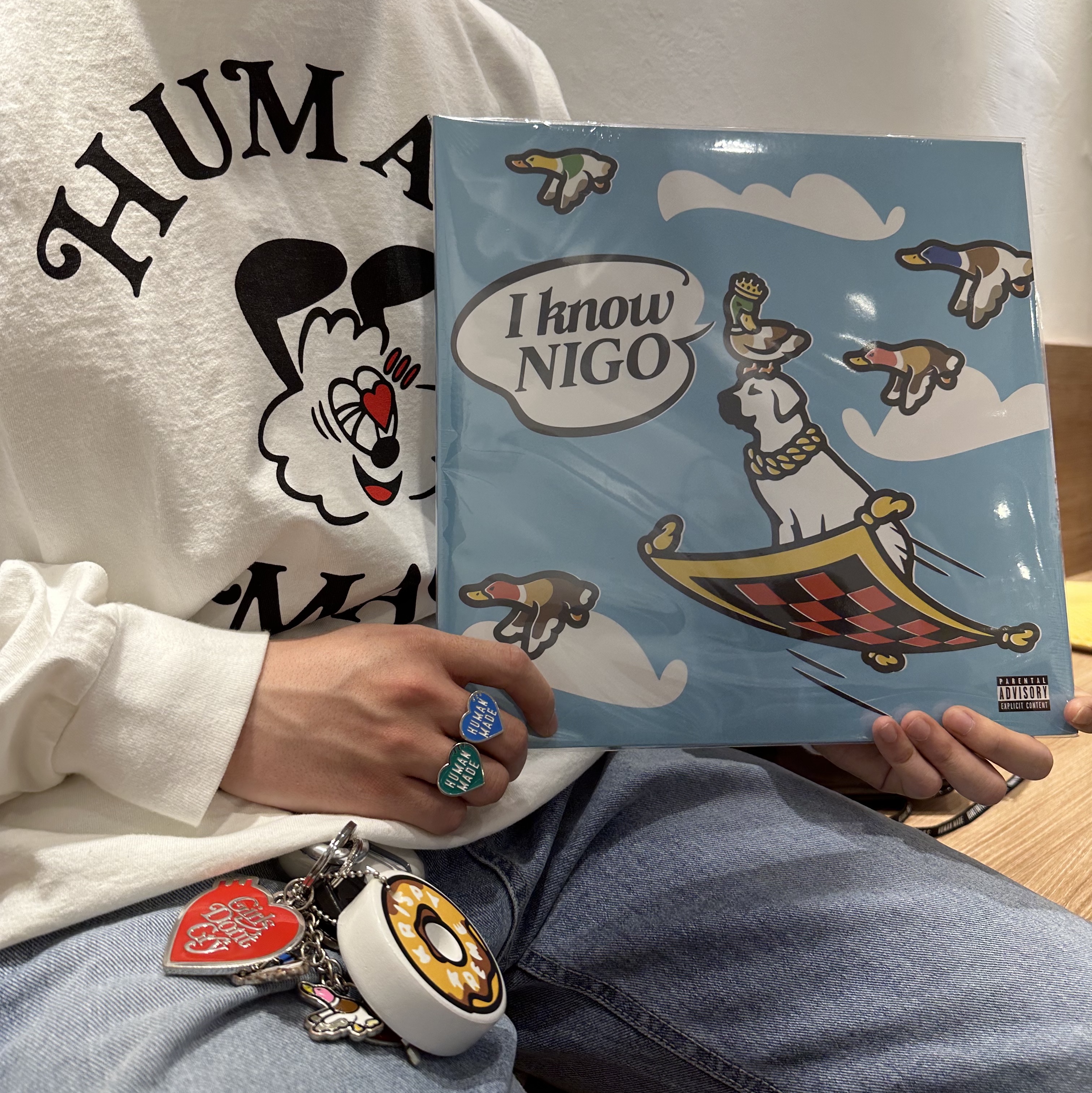 Human Made x Verdy Girls Don't Cry Valentine's Day L/S T-Shirt White, Nigo I Know Nigo LP 착용 스타일 - 3