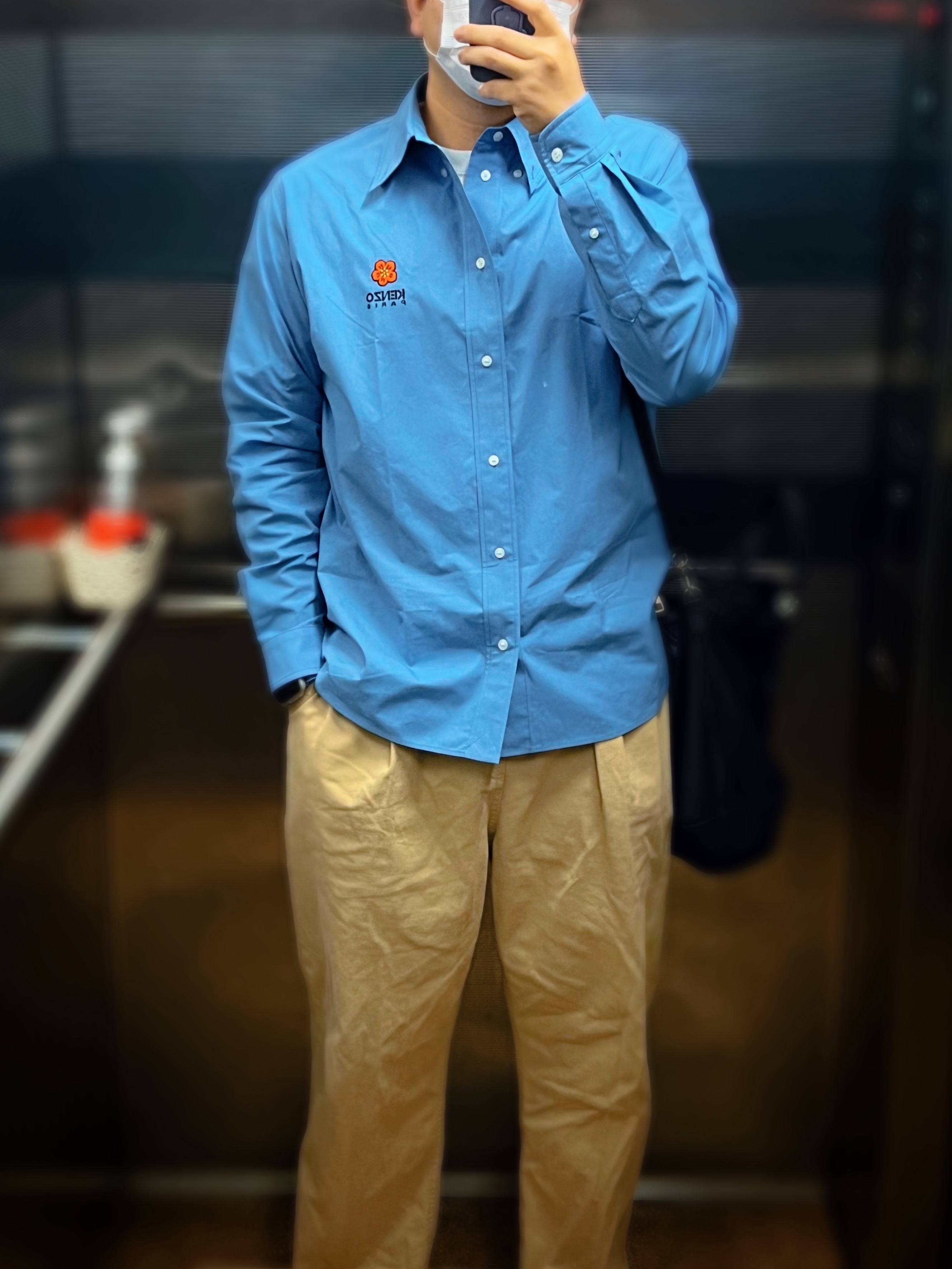 New Balance 990v1 Tan Green, Kenzo Boke Flower Casual Shirt Cyan 착용 스타일 - 4