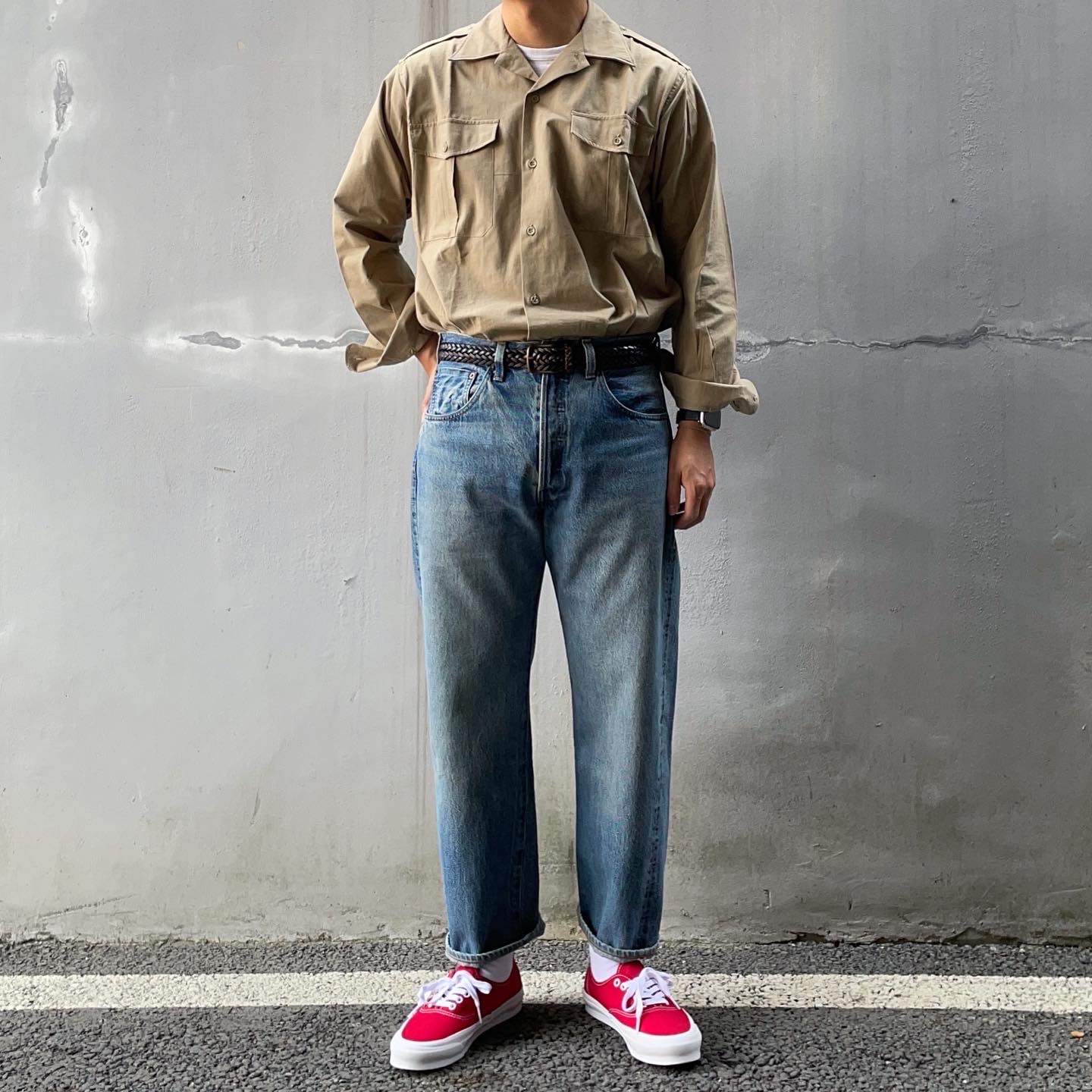 Vans Vault OG Authentic LX Red 착용 스타일