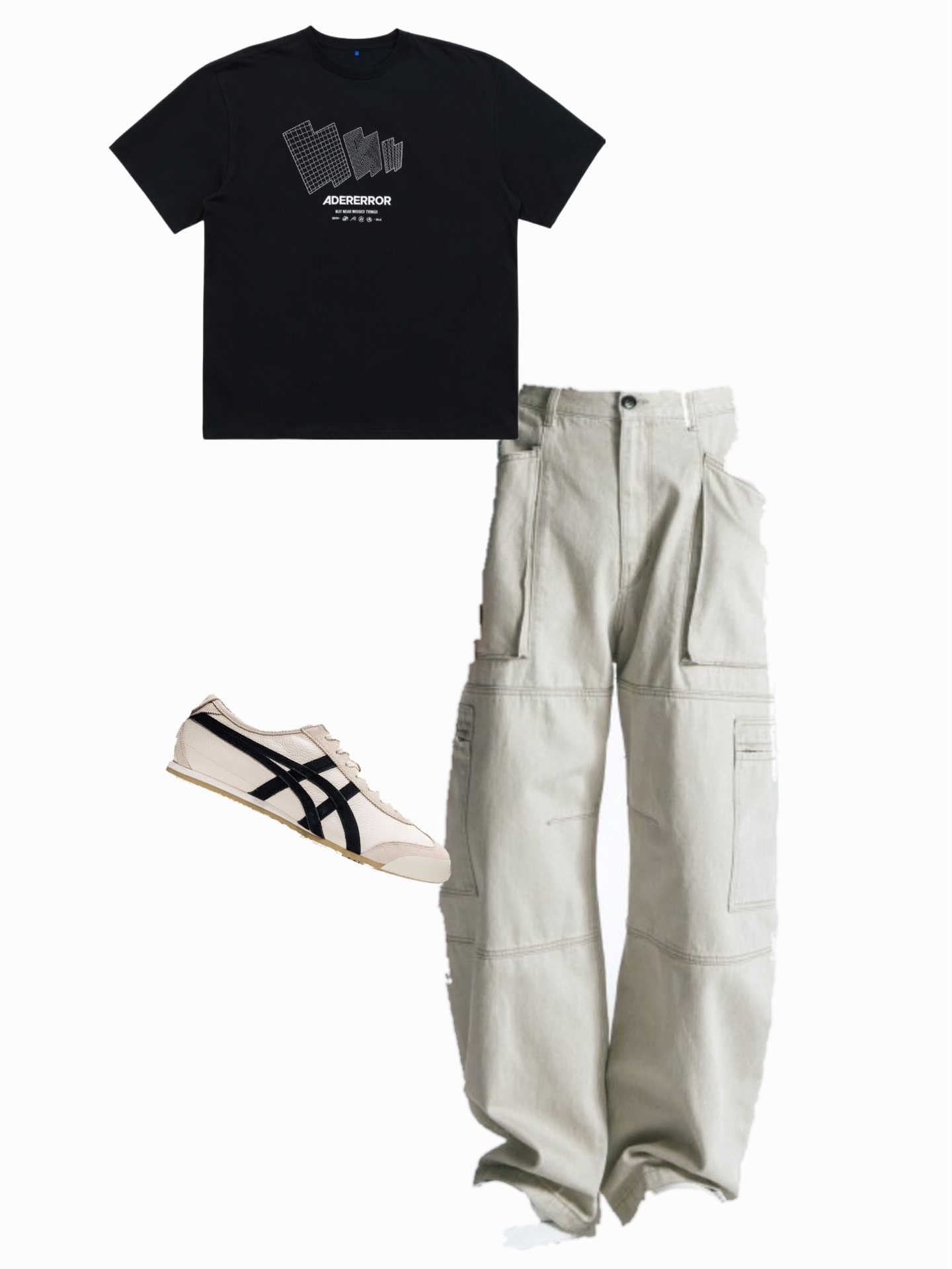 Ader Error TTS T-Shirt Noir, Onitsuka Tiger Mexico 66 Vintage White Black 착용 스타일