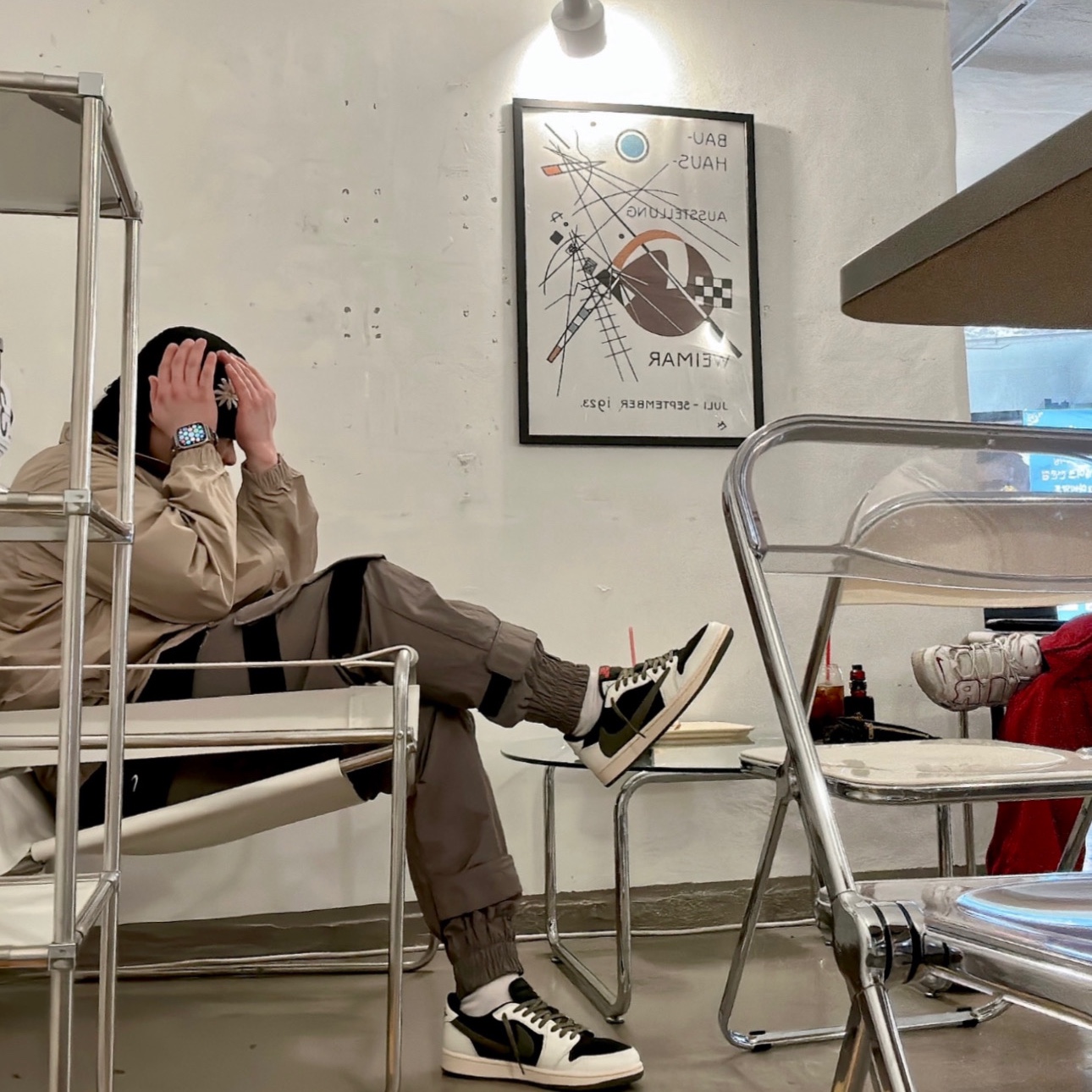 (W) Jordan 1 x Travis Scott Retro Low OG SP Medium Olive, Apple Watch Nike Series 7 45mm GPS Starlight Aluminum Case with Nike Sport Band Pure Platinum Black (Korean Ver.) 착용 스타일