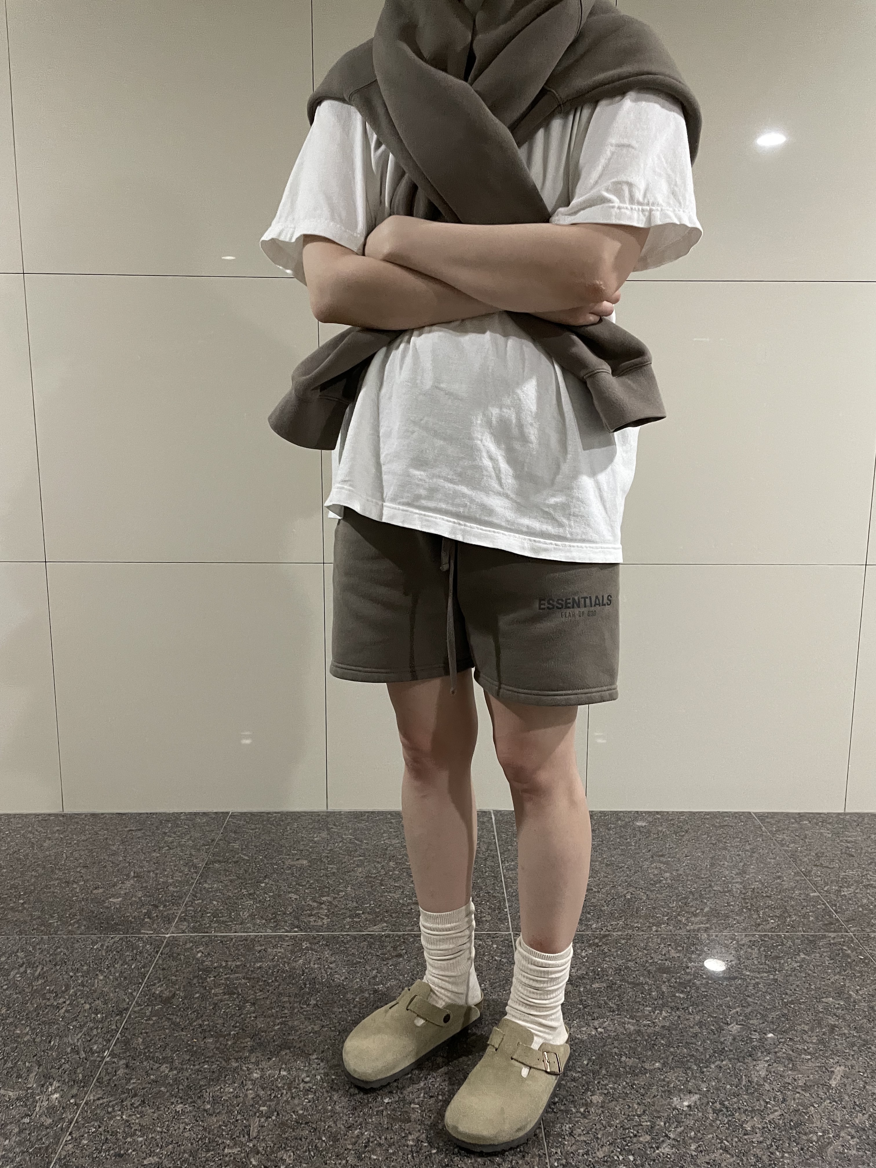 Birkenstock Boston Soft Footbed Taupe - Regular, Essentials Sweatshorts Taupe - 21SS 착용 스타일
