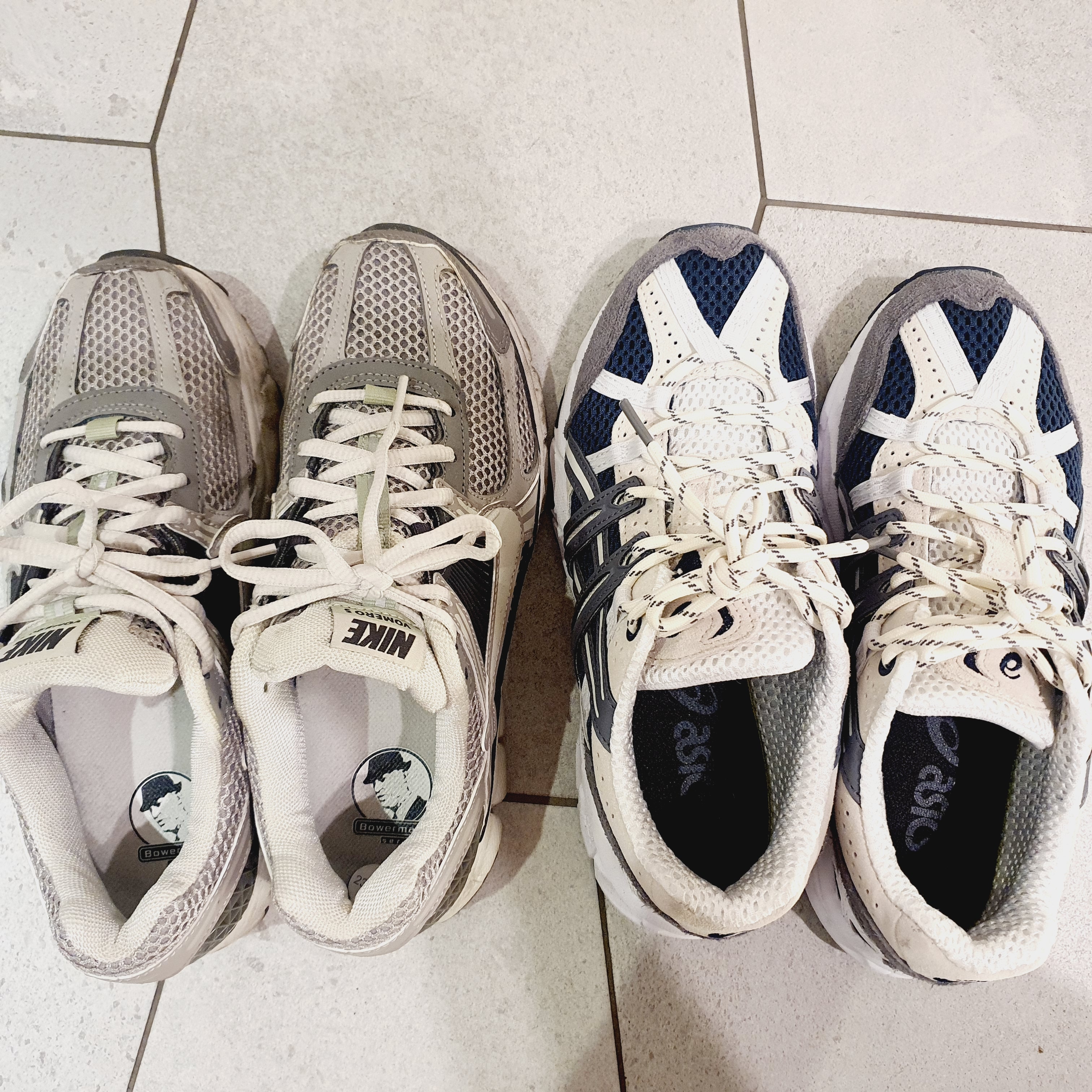 Asics Gel-Sonoma 15-50 French Blue, (W) Nike Zoom Vomero 5 Cobblestone and Flat Pewter 착용 스타일