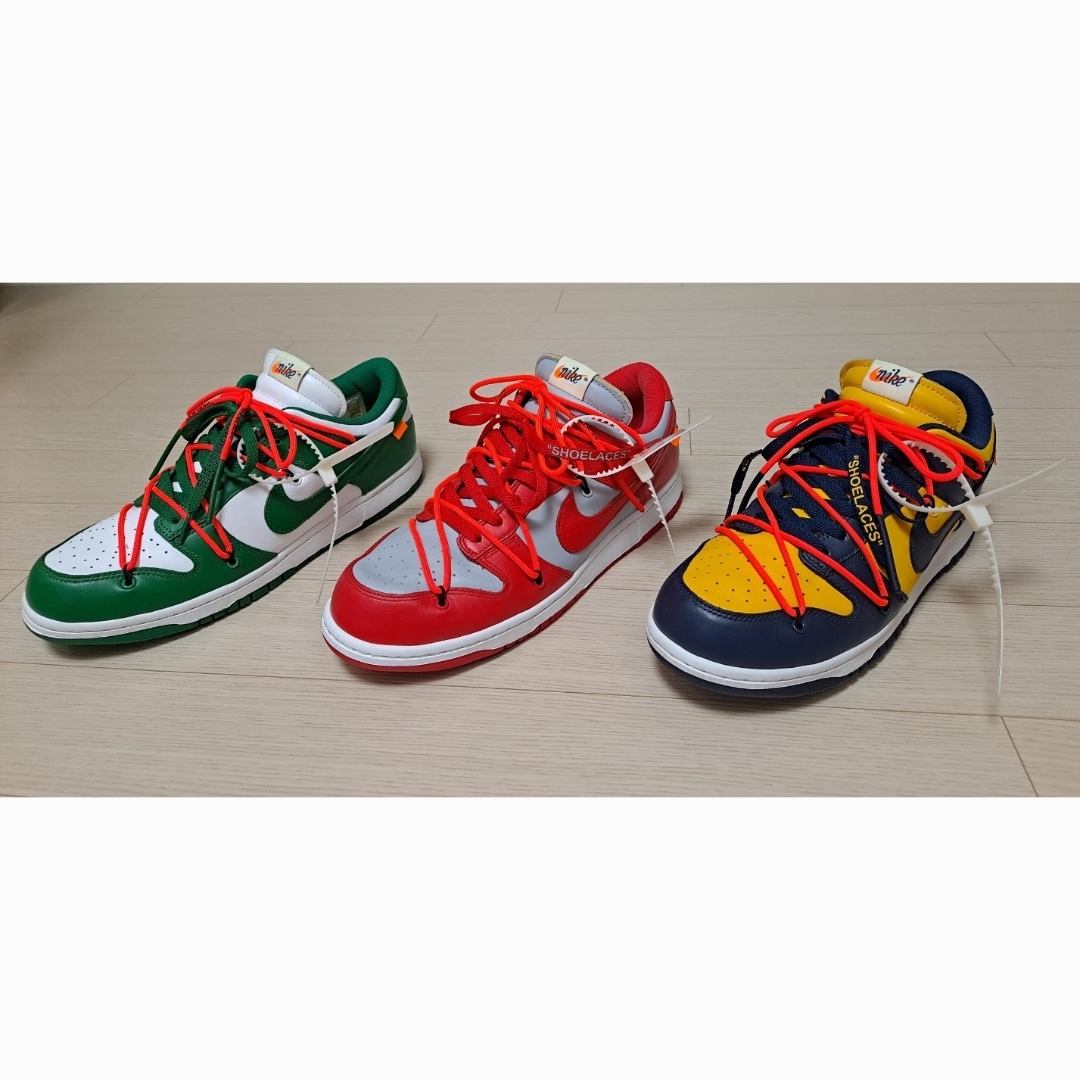 Nike x Off-White Dunk Low Pine Green, Nike x Off-White Dunk Low University Gold Midnight Navy 착용 스타일