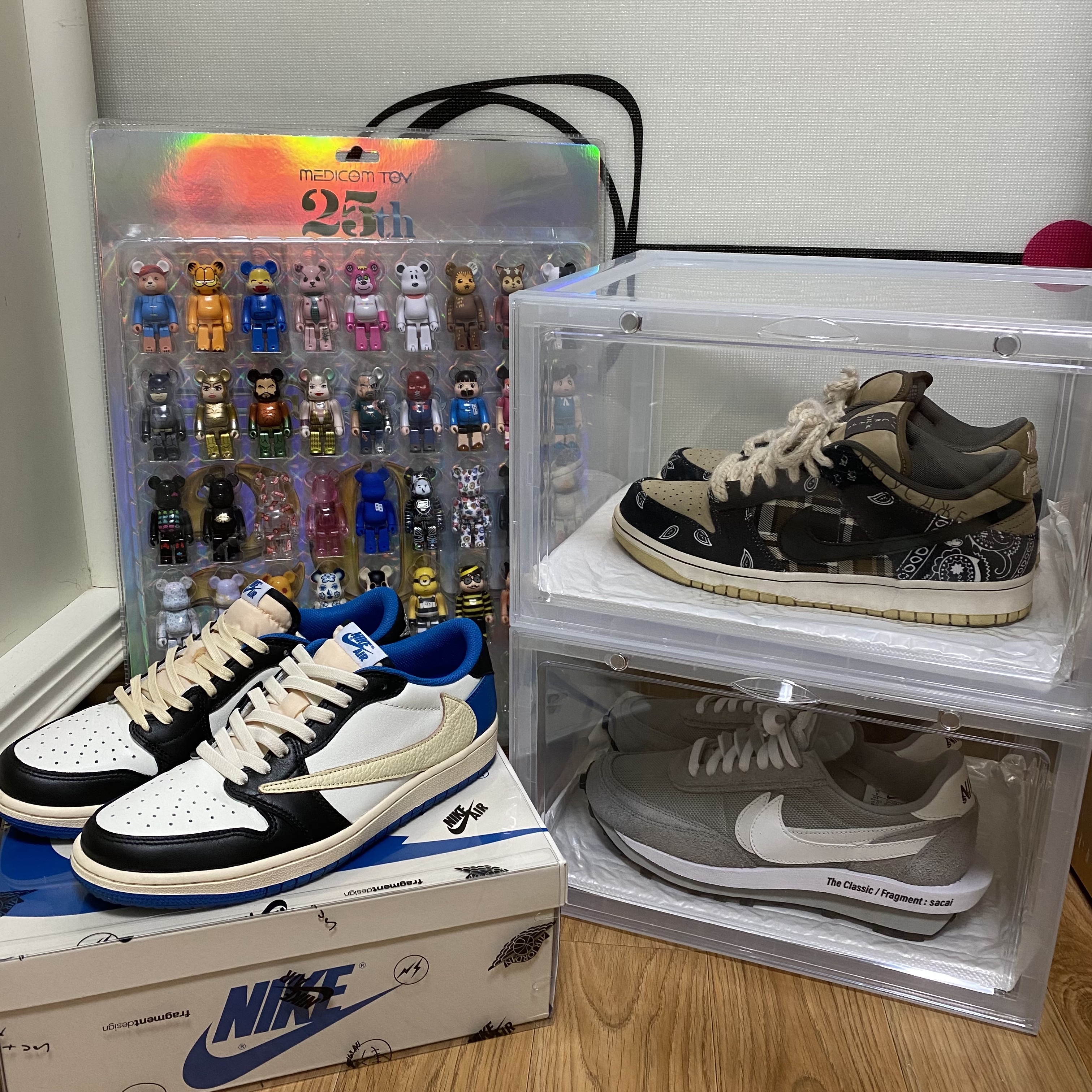 Jordan 1 x Travis Scott x Fragment Retro Low OG SP Military Blue, Nike x Travis Scott SB Dunk Low 착용 스타일