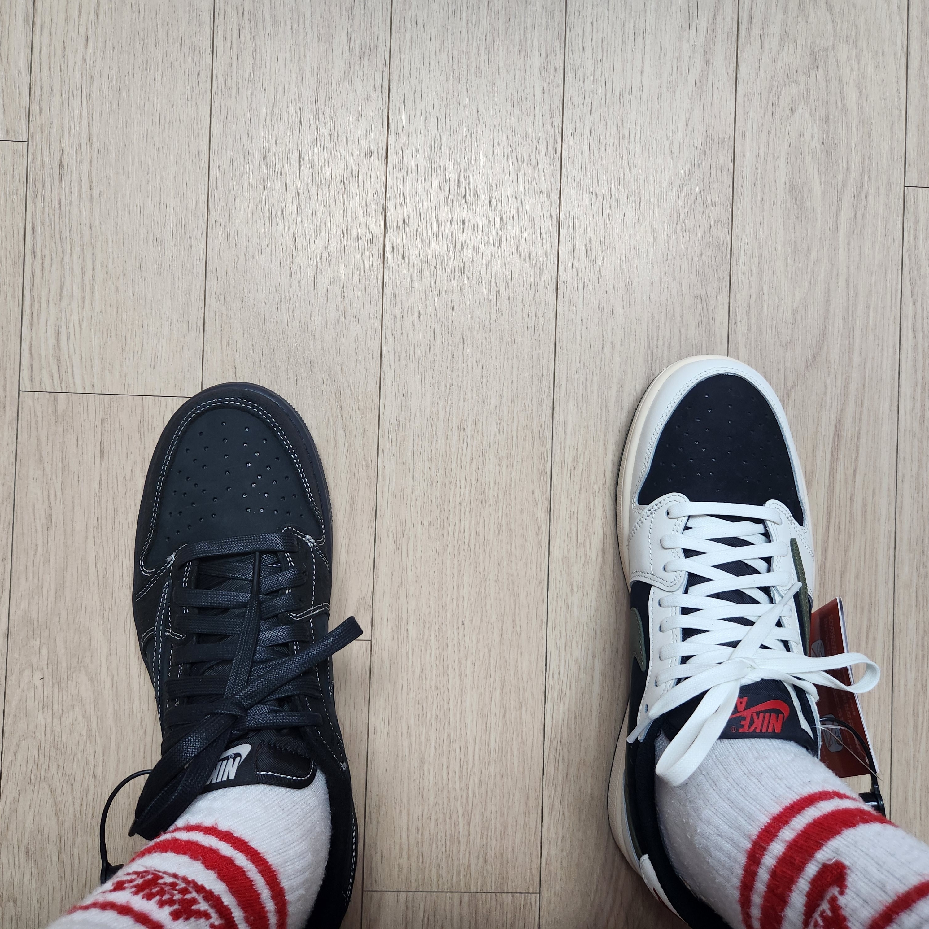 Jordan 1 x Travis Scott Retro Low OG SP Black Phantom, (W) Jordan 1 x Travis Scott Retro Low OG SP Medium Olive 착용 스타일