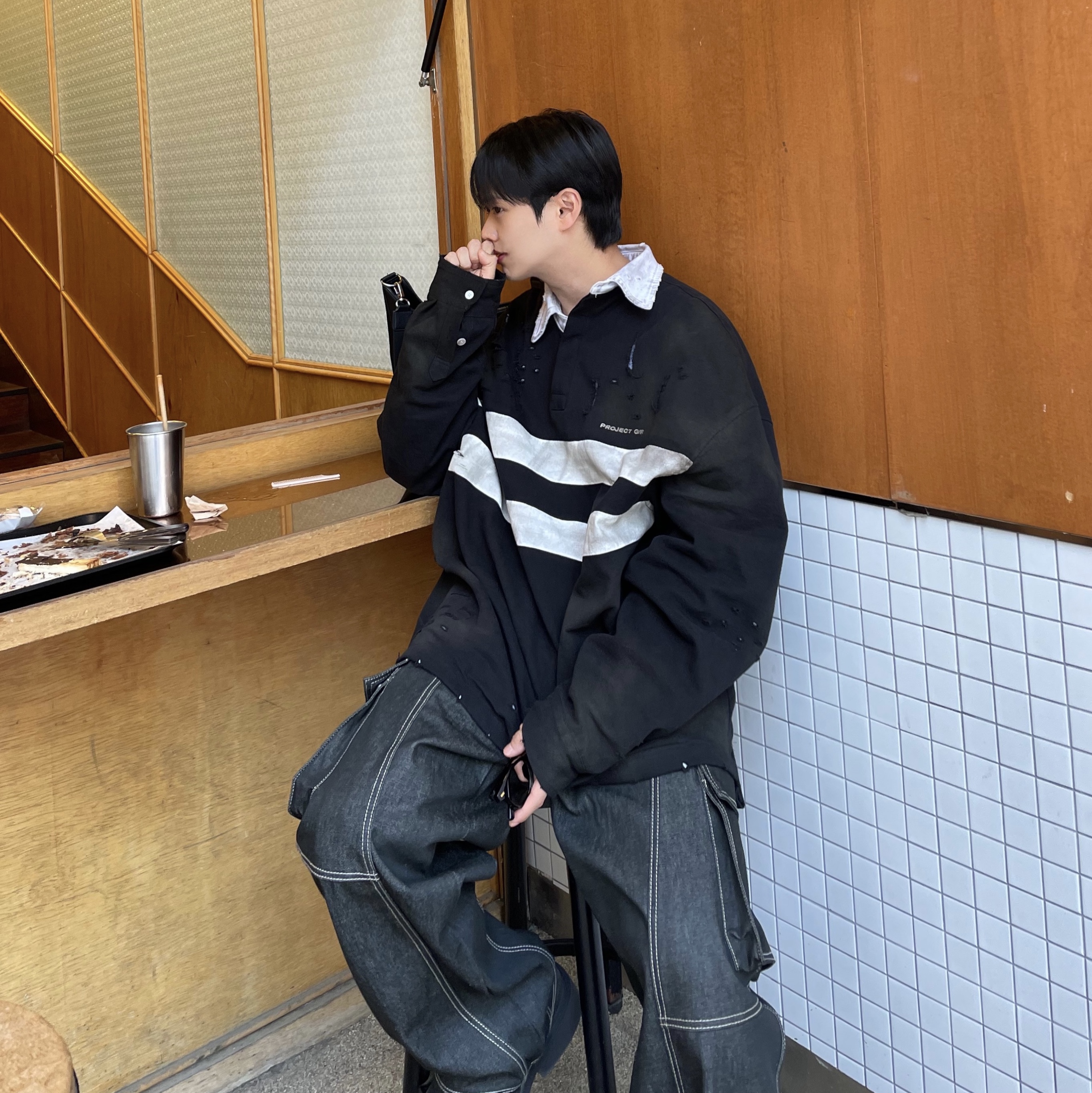 Project G/R Bullied Polo Shirts Black, Balenciaga Steroid Derby Black 착용 스타일 - 1