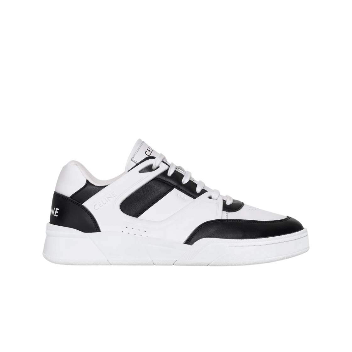 셀린느 트레이너 CT-07 로우 레이스업 스니커즈 카프스킨 옵틱 화이트 블랙(Celine Trainer CT-07 Low Lace-Up Sneakers in Calfskin Optic White Black)