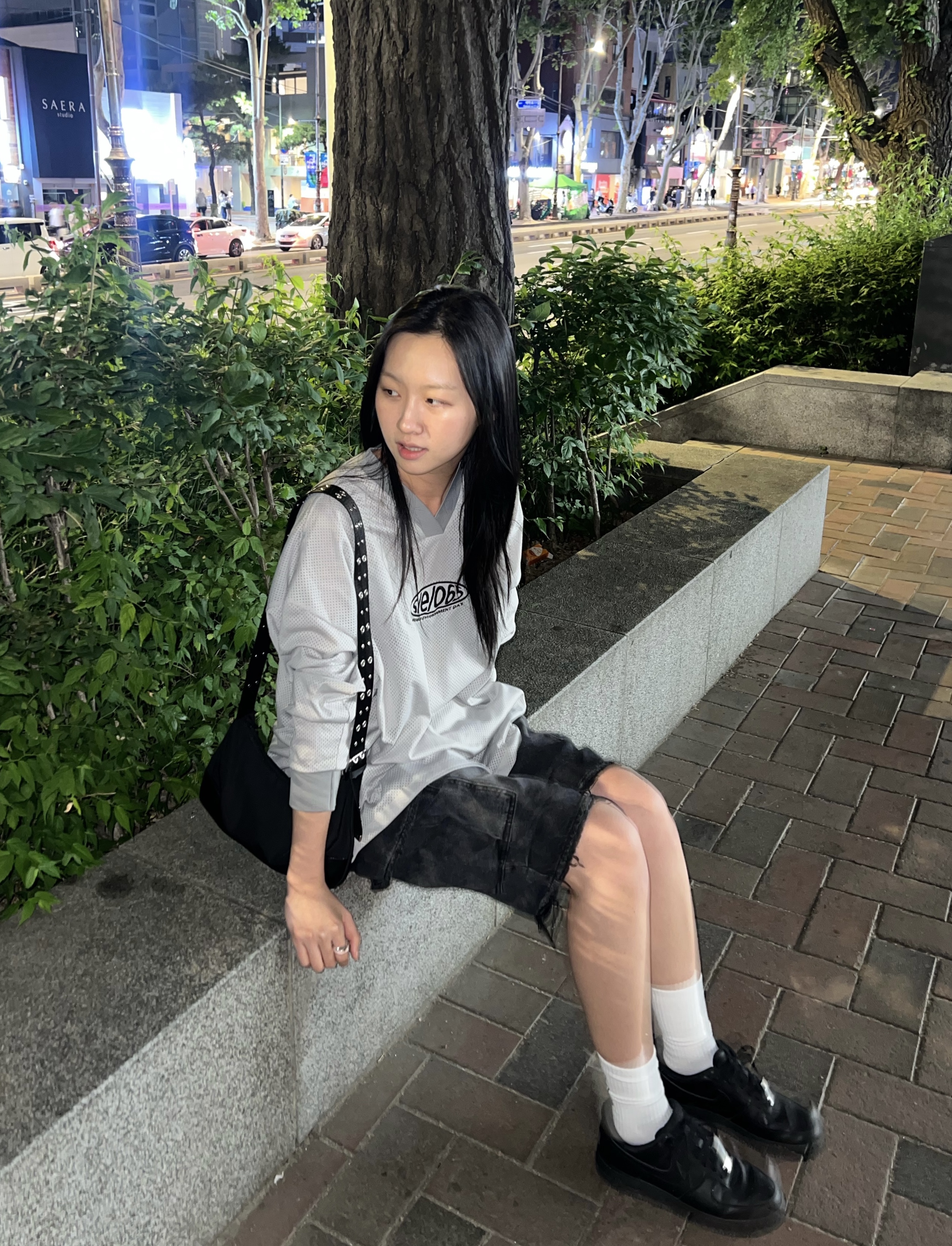 s/e/o Mesh Jersey Top Gray, Nike Air Force 1 '07 Low Triple Black 착용 스타일