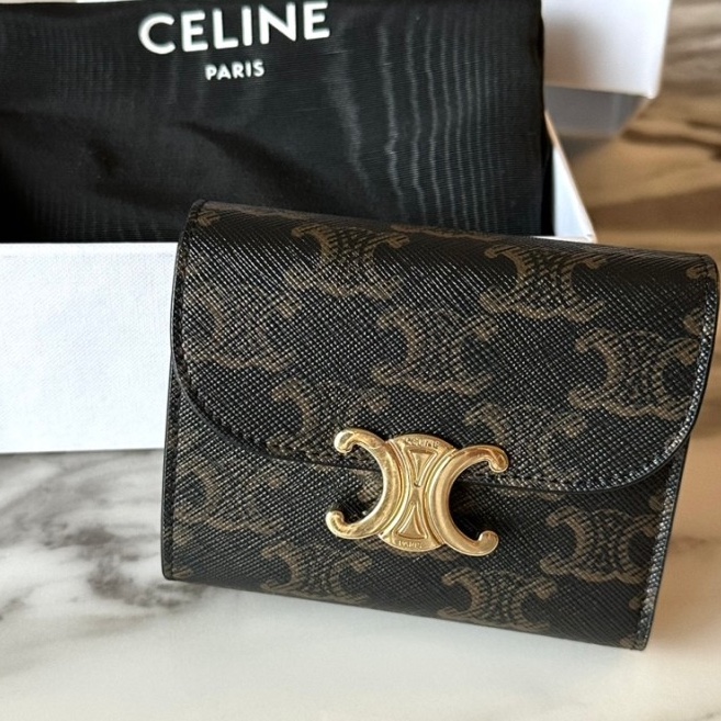 Celine Small Wallet Triomphe in Triomphe Canvas Tan 착용 스타일