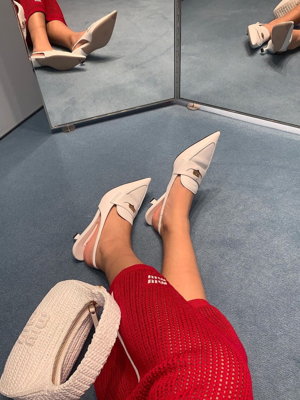 (W) Miu Miu Leather Penny Loafers White 착용 스타일