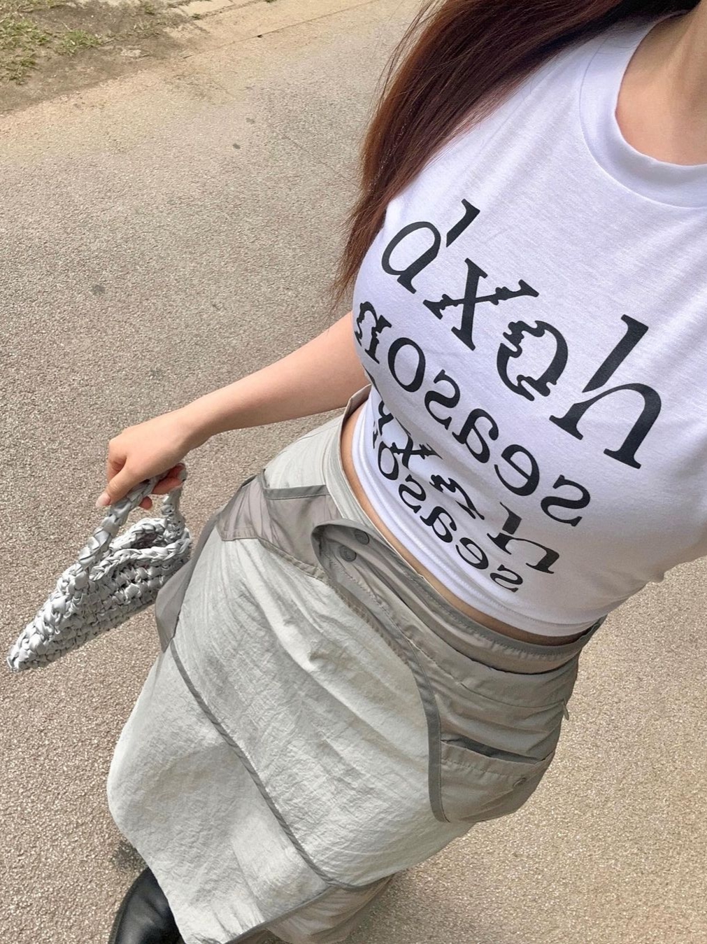 Art Of Field Flap Pocket Long Skirt Khaki Beige 착용 스타일 - 3