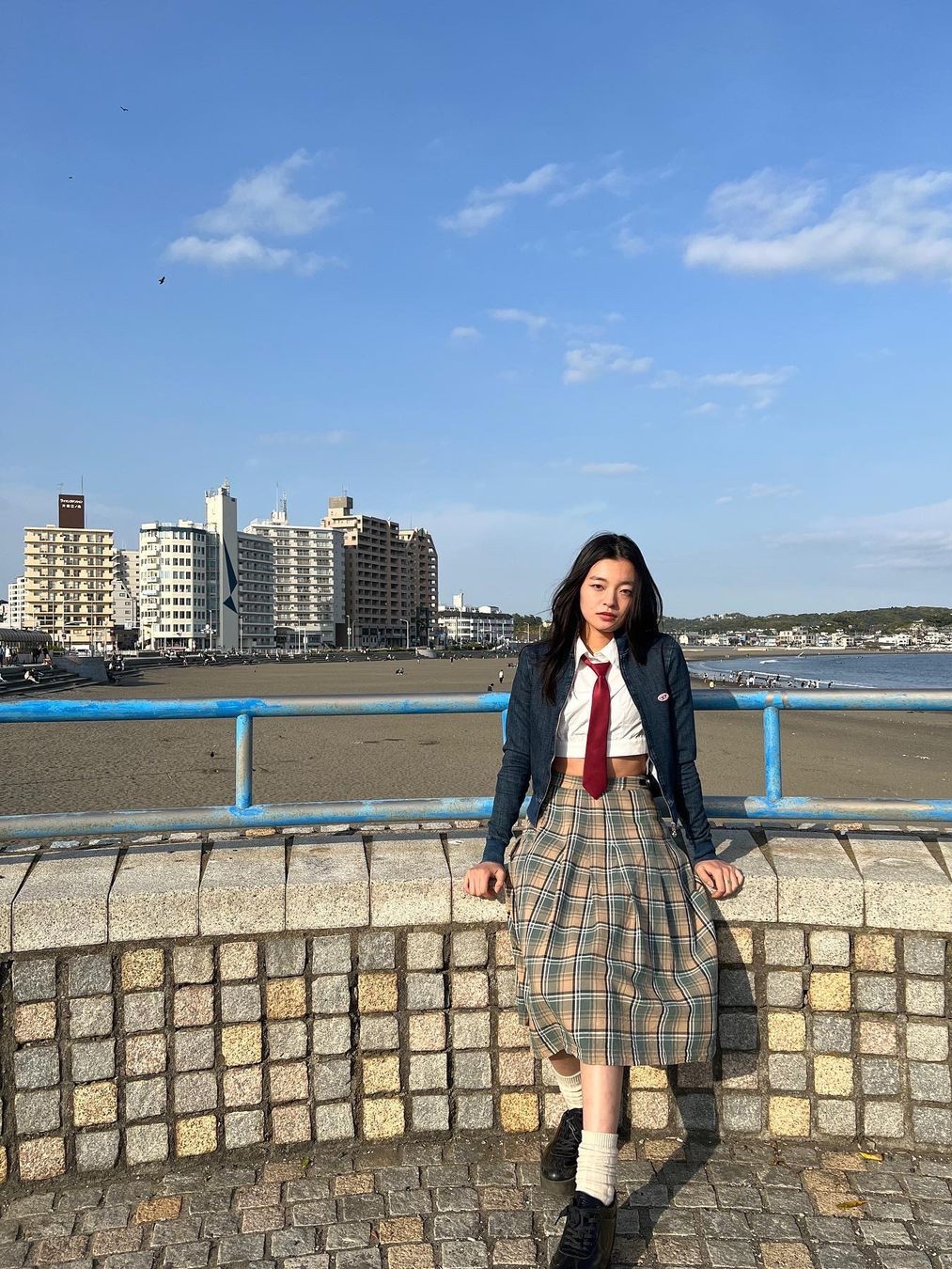Nieeh Plaid Skirt Green, Nieeh Plaid Skirt Orange 착용 스타일