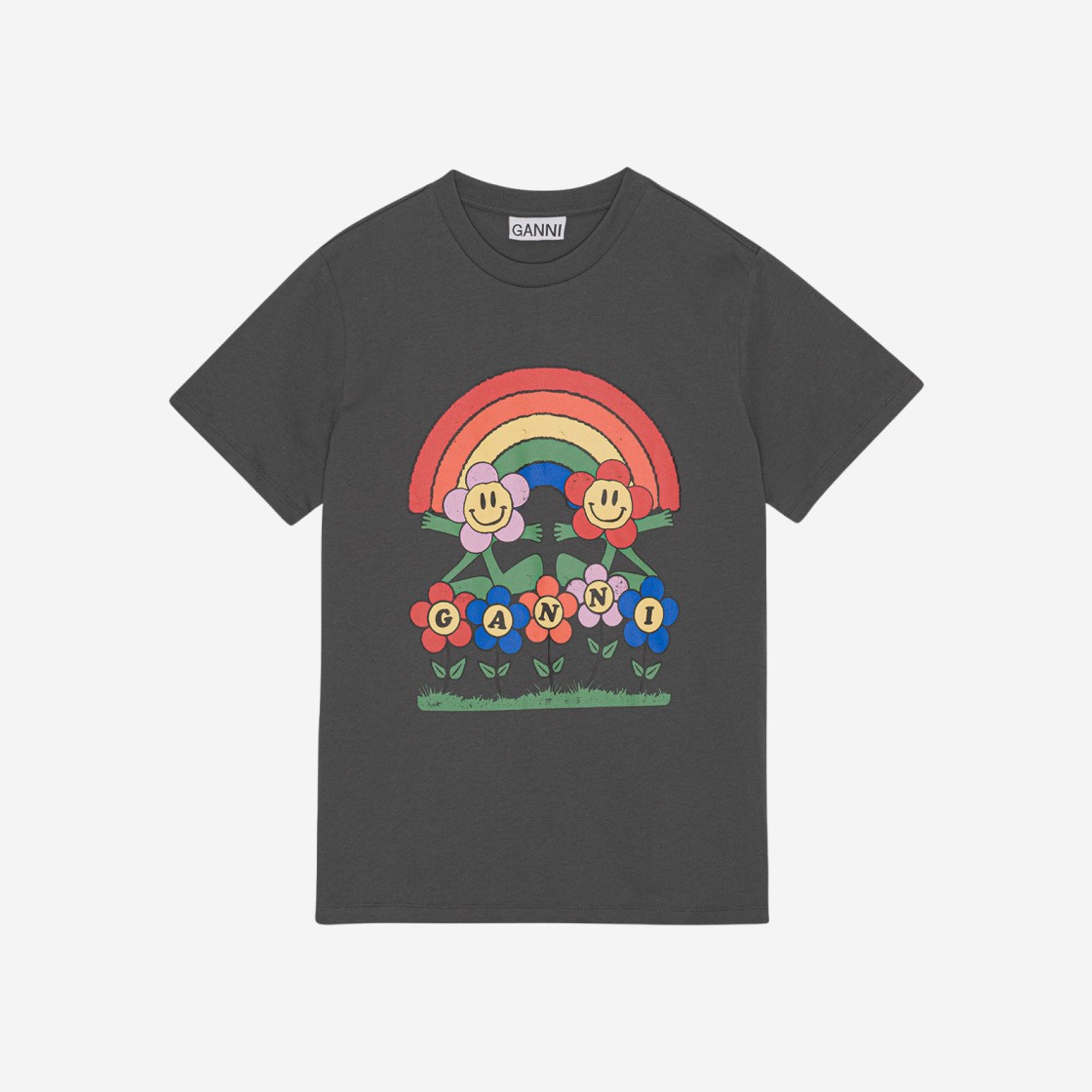 (W) Ganni Relaxed Rainbow T-Shirt Volcanic Ash 상세 이미지 1