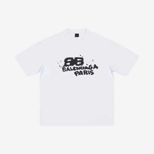 발렌시아가 핸드 드로운 BB 아이콘 미디움 핏 티셔츠 화이트