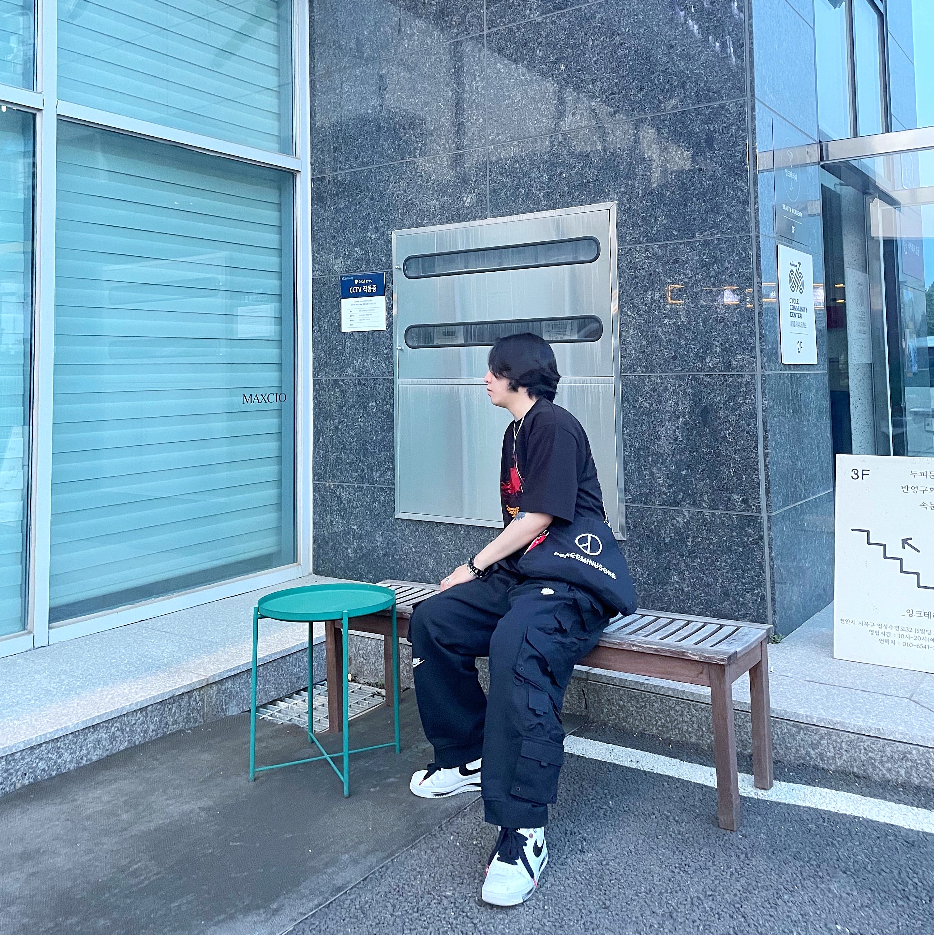 Nike x Peaceminusone Wide Pants Black (DR0096-010), Nike x Peaceminusone Air Force 1 Low Para-Noise 2.0 착용 스타일