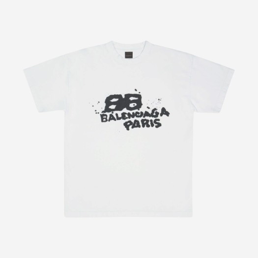 (W) 발렌시아가 핸드 드로운 BB 아이콘 미디움 핏 티셔츠 화이트
