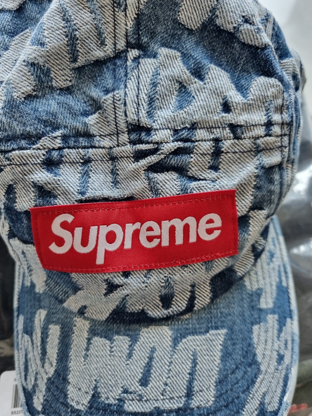 Supreme Fat Tip Jacquard Denim Camp Cap Blue - 22SS 착용 스타일